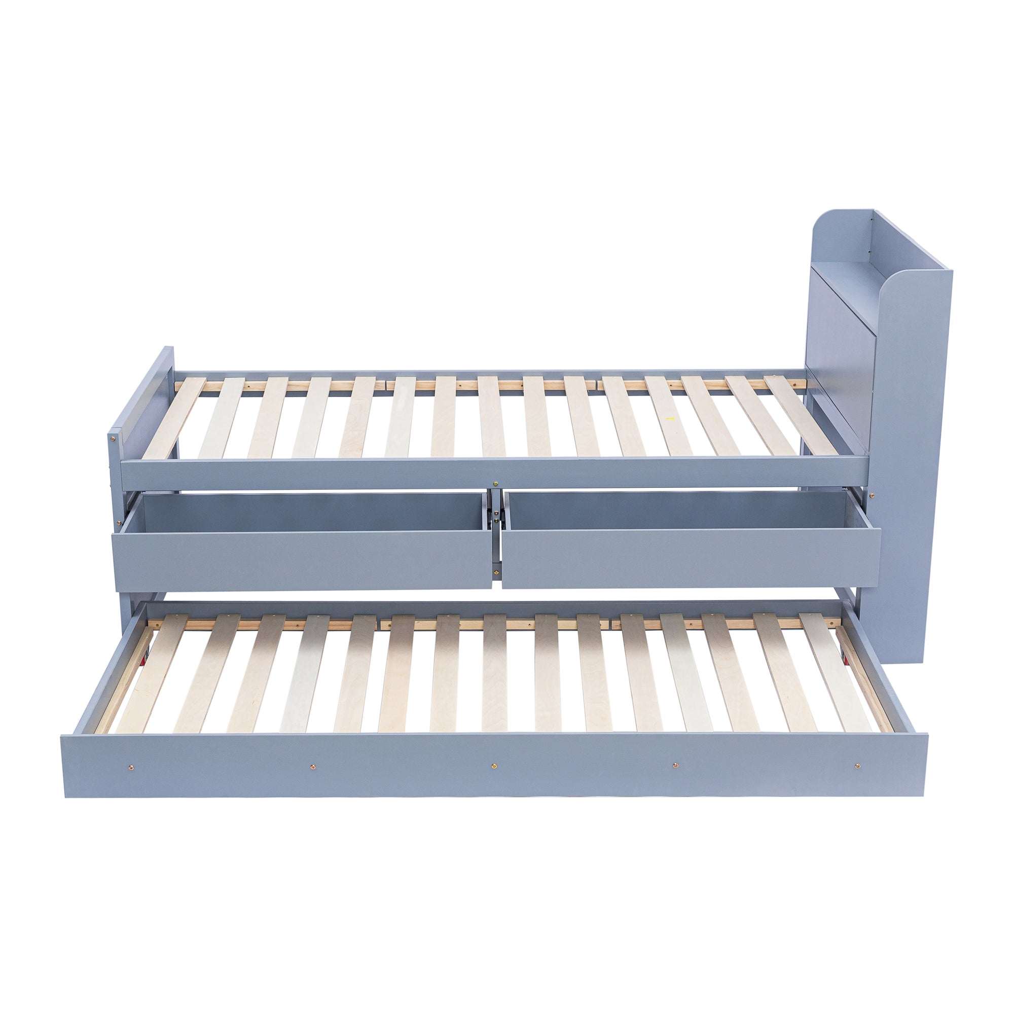 Logidon single bed solid wood gray 90x190 with pull-out drawer