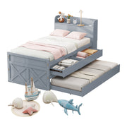 Logidon single bed solid wood gray 90x190 with pull-out drawer