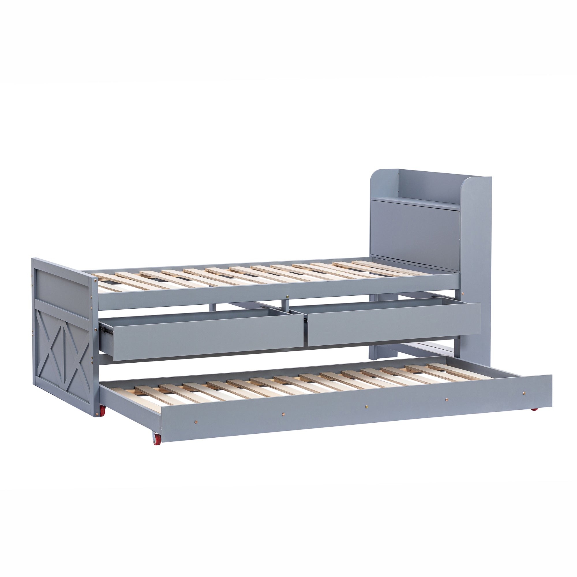 Logidon single bed solid wood gray 90x190 with pull-out drawer