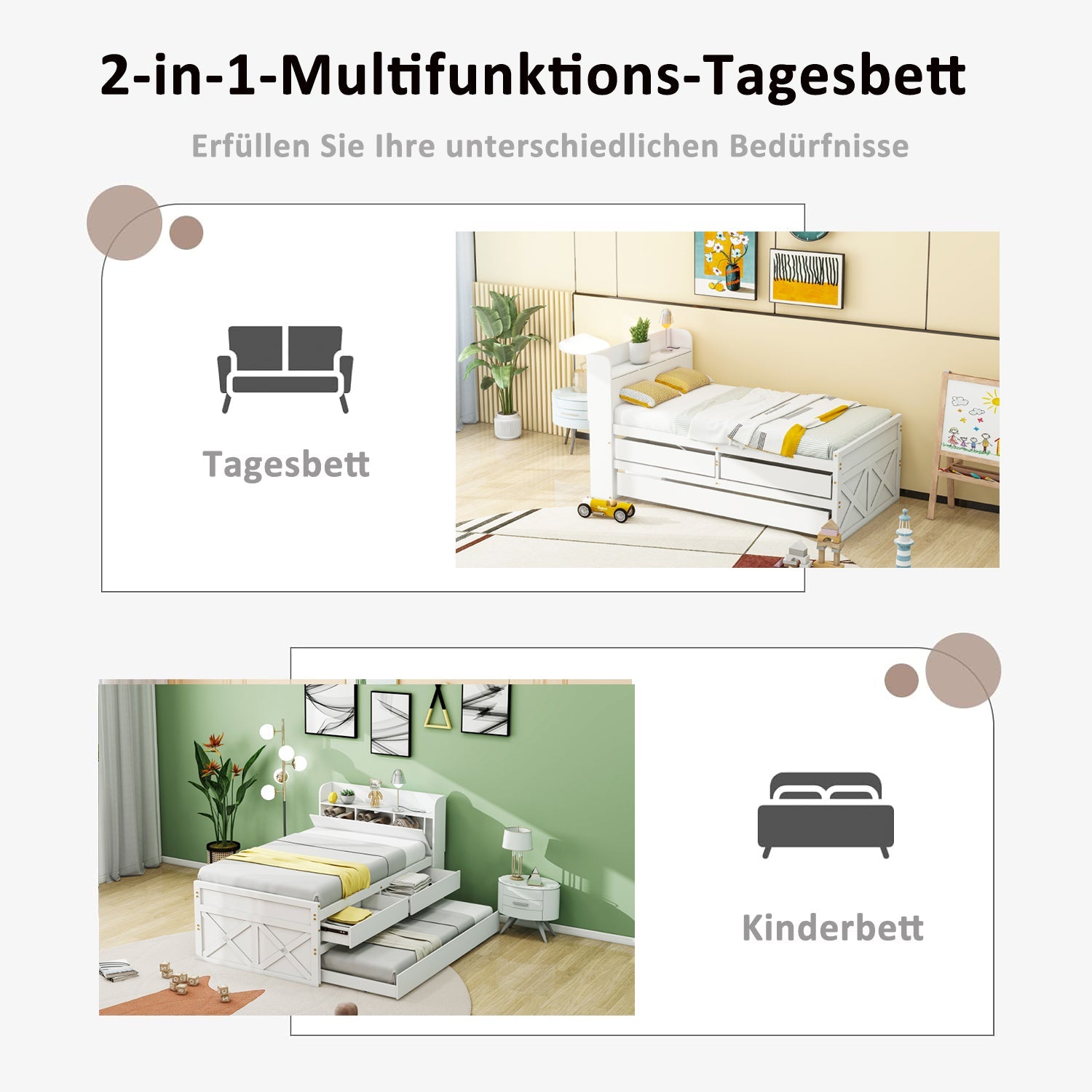Logidon eenpersoonsbed 90x190 wit massief grenenhout met uittrekbare lade