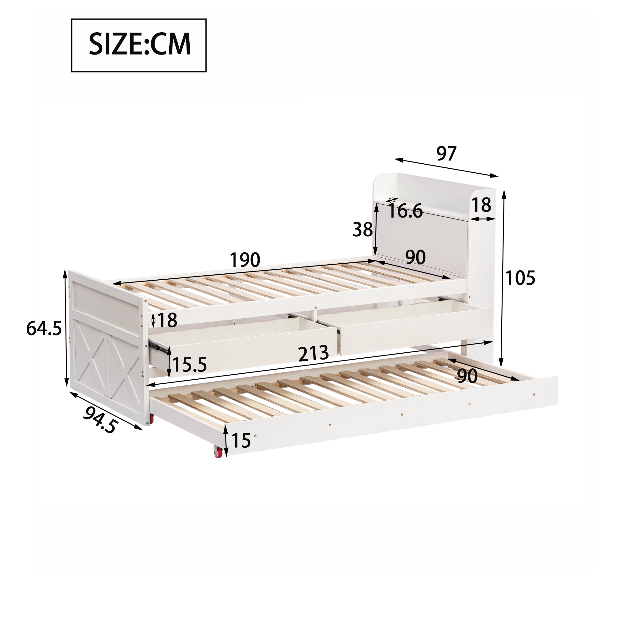 Logidon eenpersoonsbed 90x190 wit massief grenenhout met uittrekbare lade