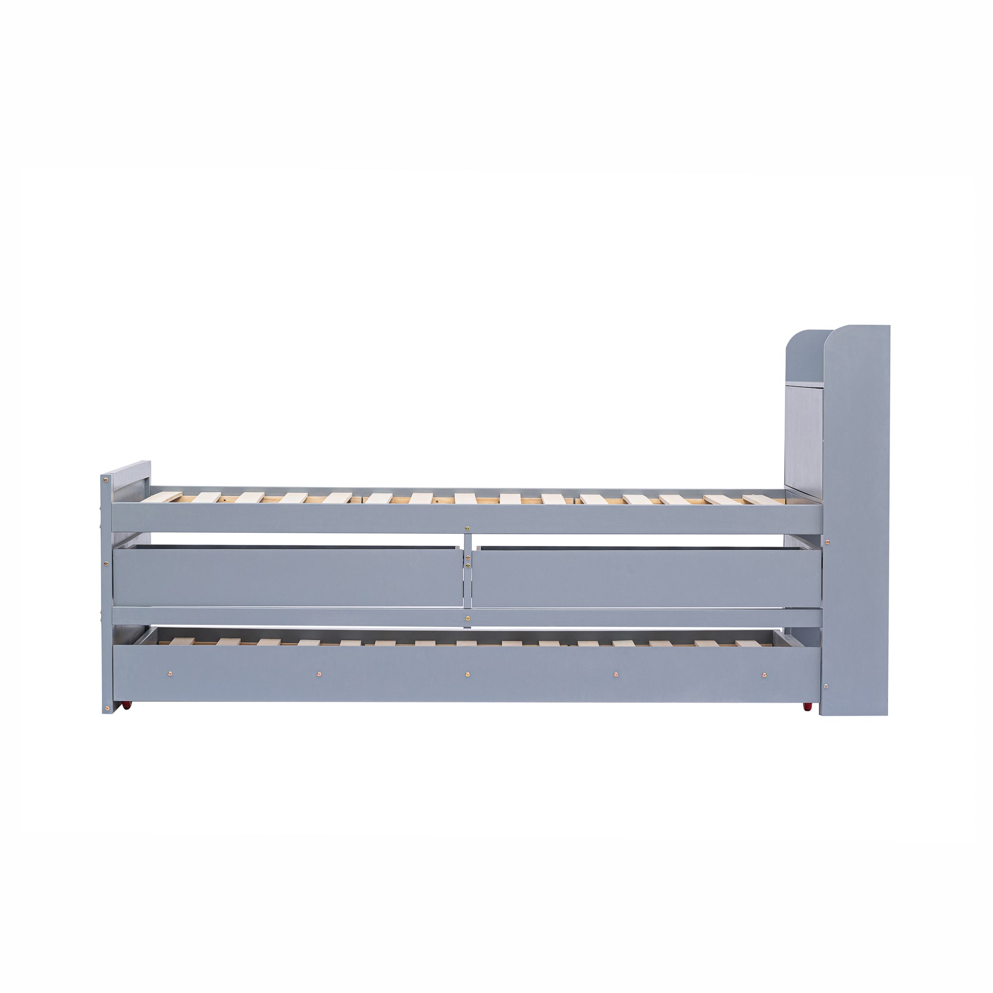 Logidon single bed solid wood gray 90x190 with pull-out drawer
