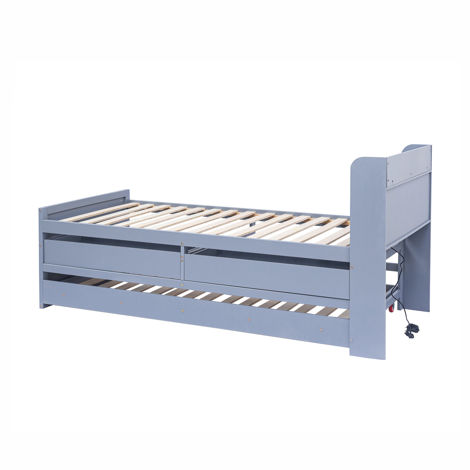 Logidon single bed solid wood gray 90x190 with pull-out drawer