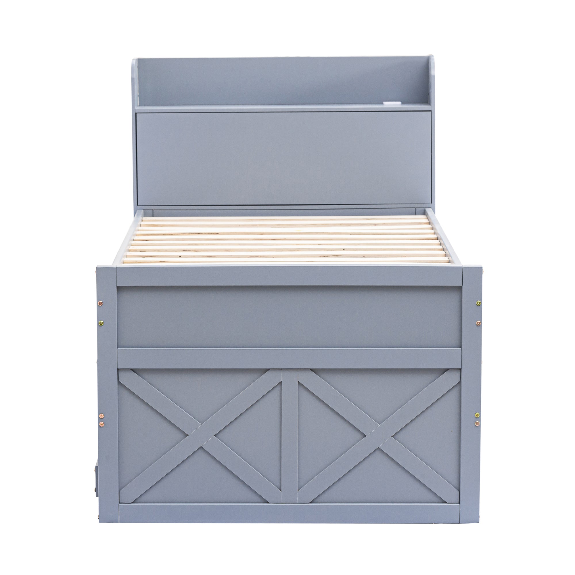 Logidon single bed solid wood gray 90x190 with pull-out drawer