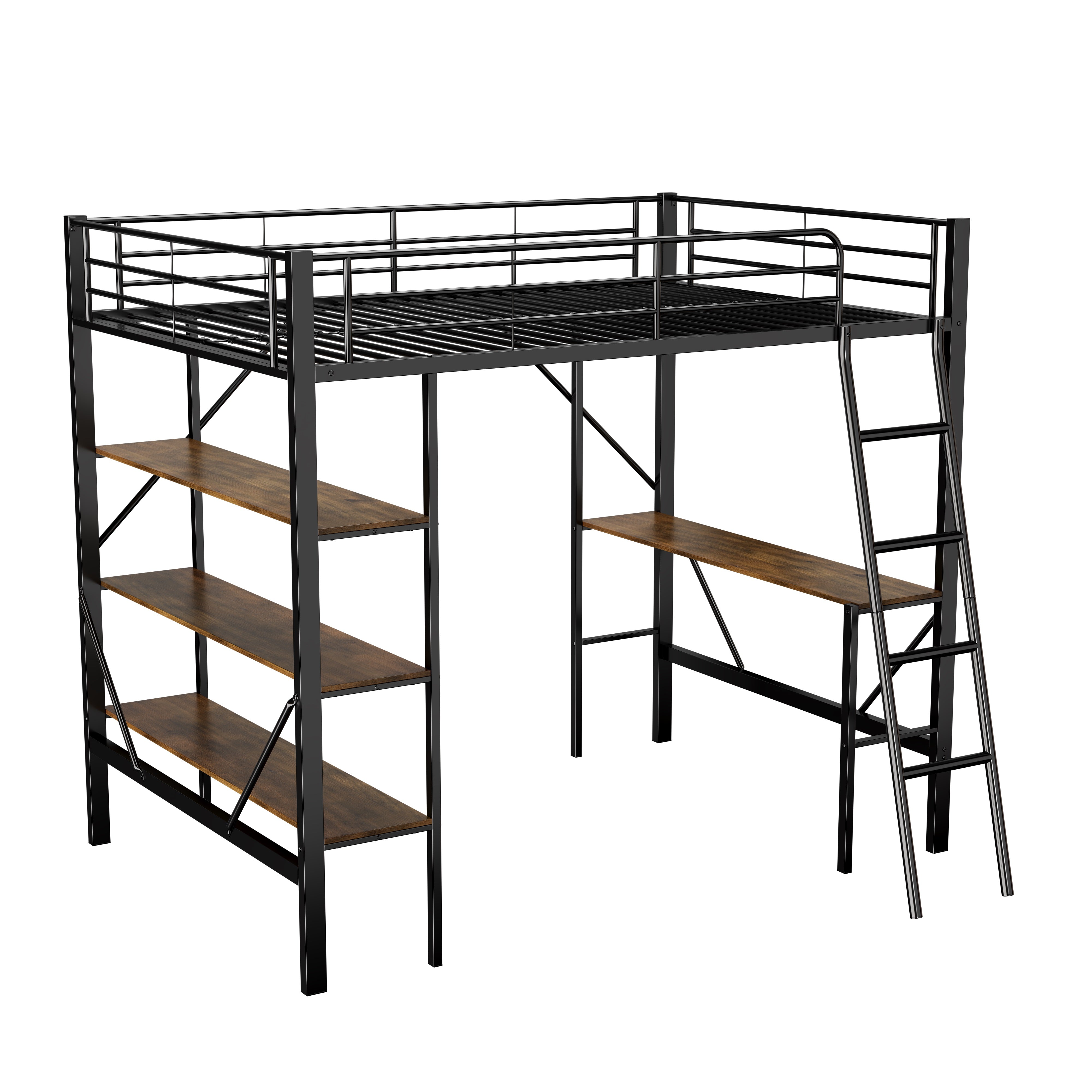 Logidon loft bed with desk 90x200 metal black brown