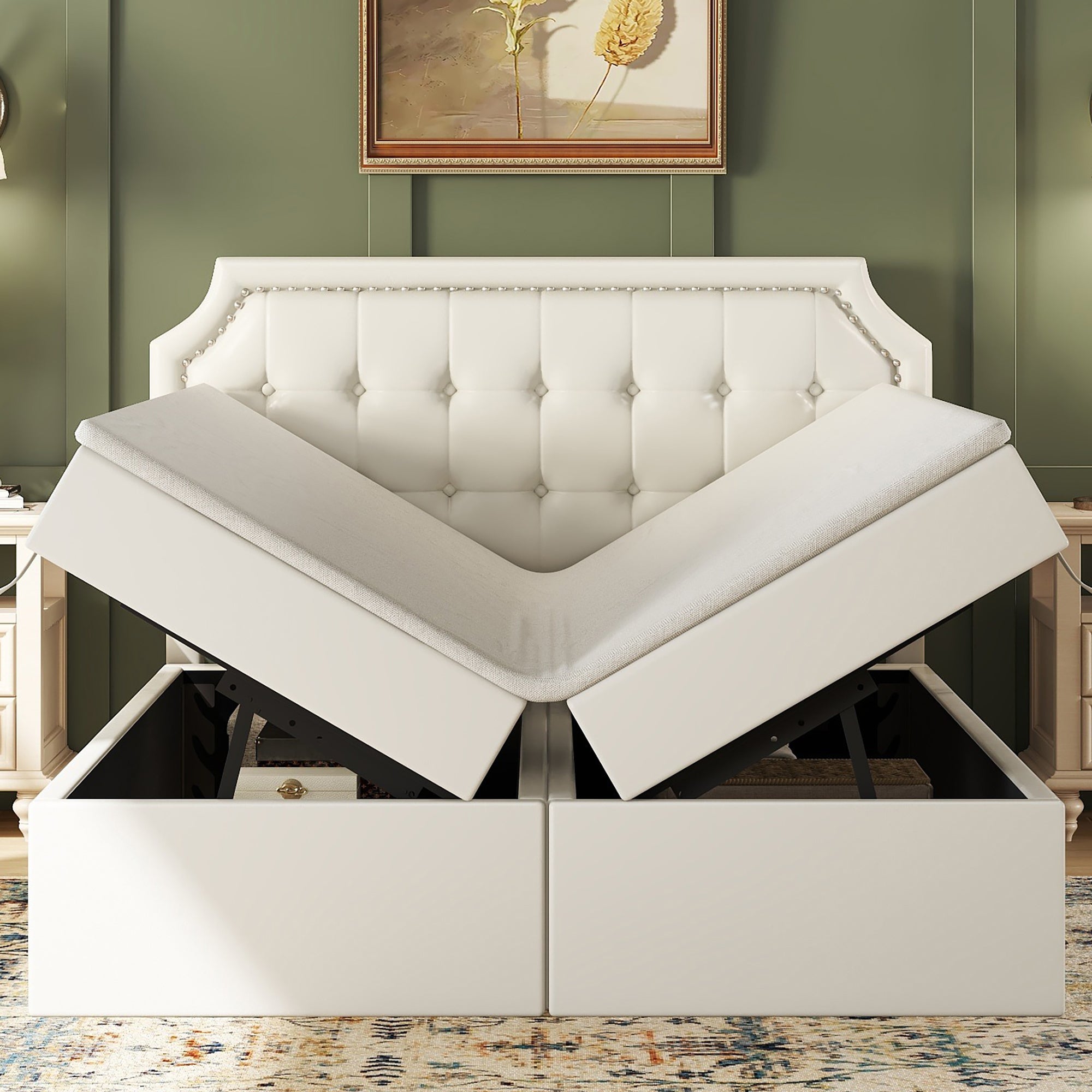 Logidon gestoffeerd bed 140x200 cm wit met aan beide zijden opening voor opbergruimte