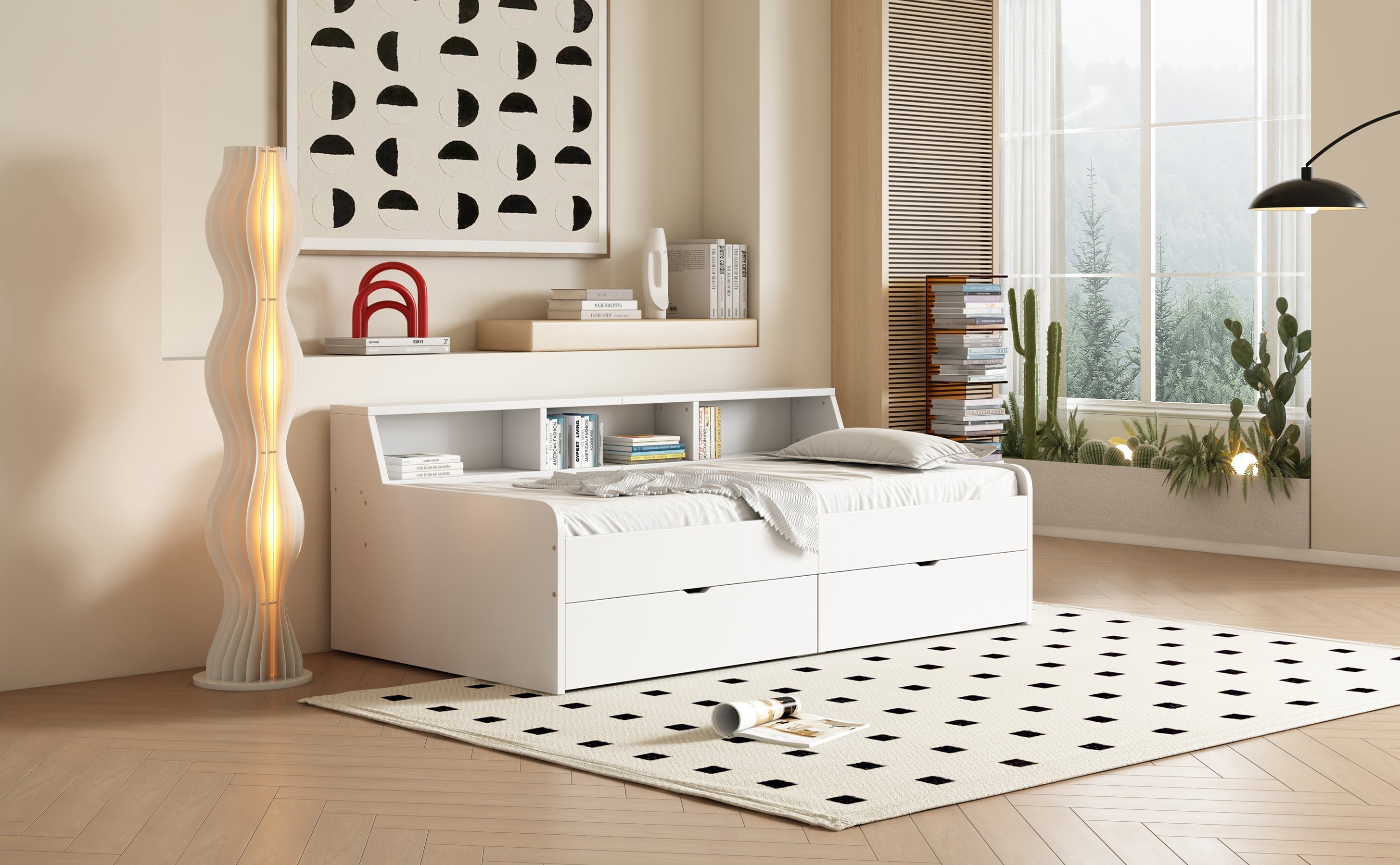 Logidon daybed 90x200 cm met opbergruimte en twee lades wit