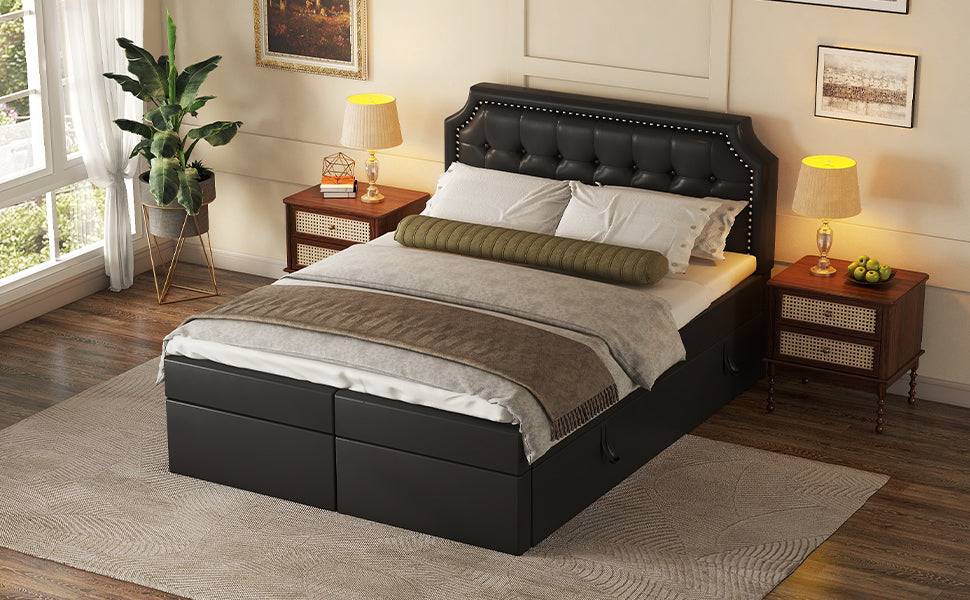 Logidon 140x200 cm gestoffeerd bed zwart met opbergruimte en lattenbodem
