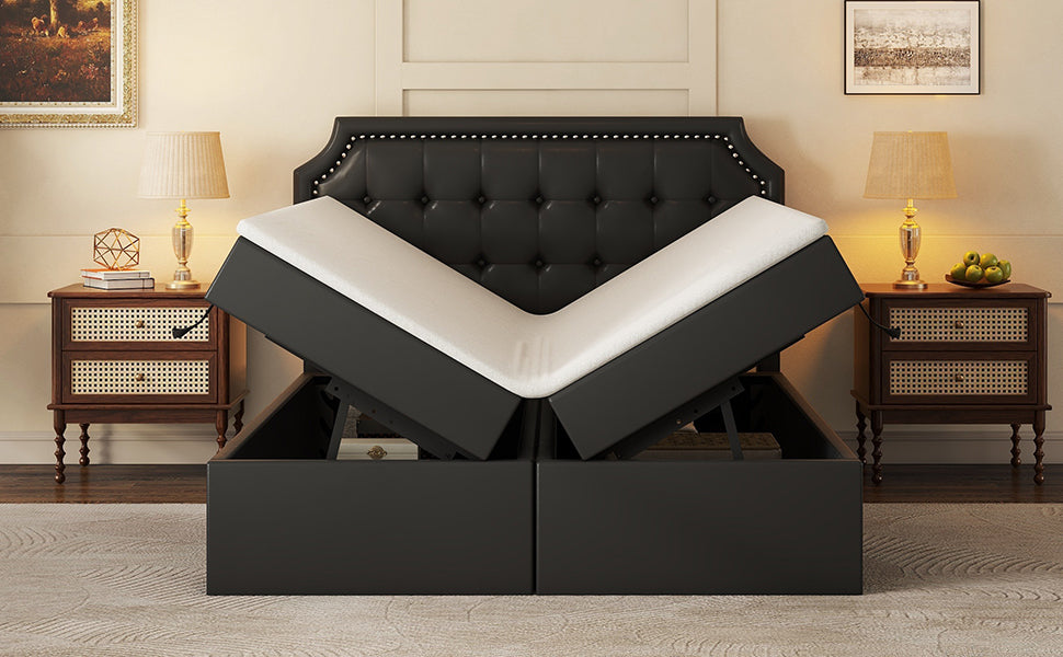 Logidon 140x200 cm gestoffeerd bed zwart met opbergruimte en lattenbodem
