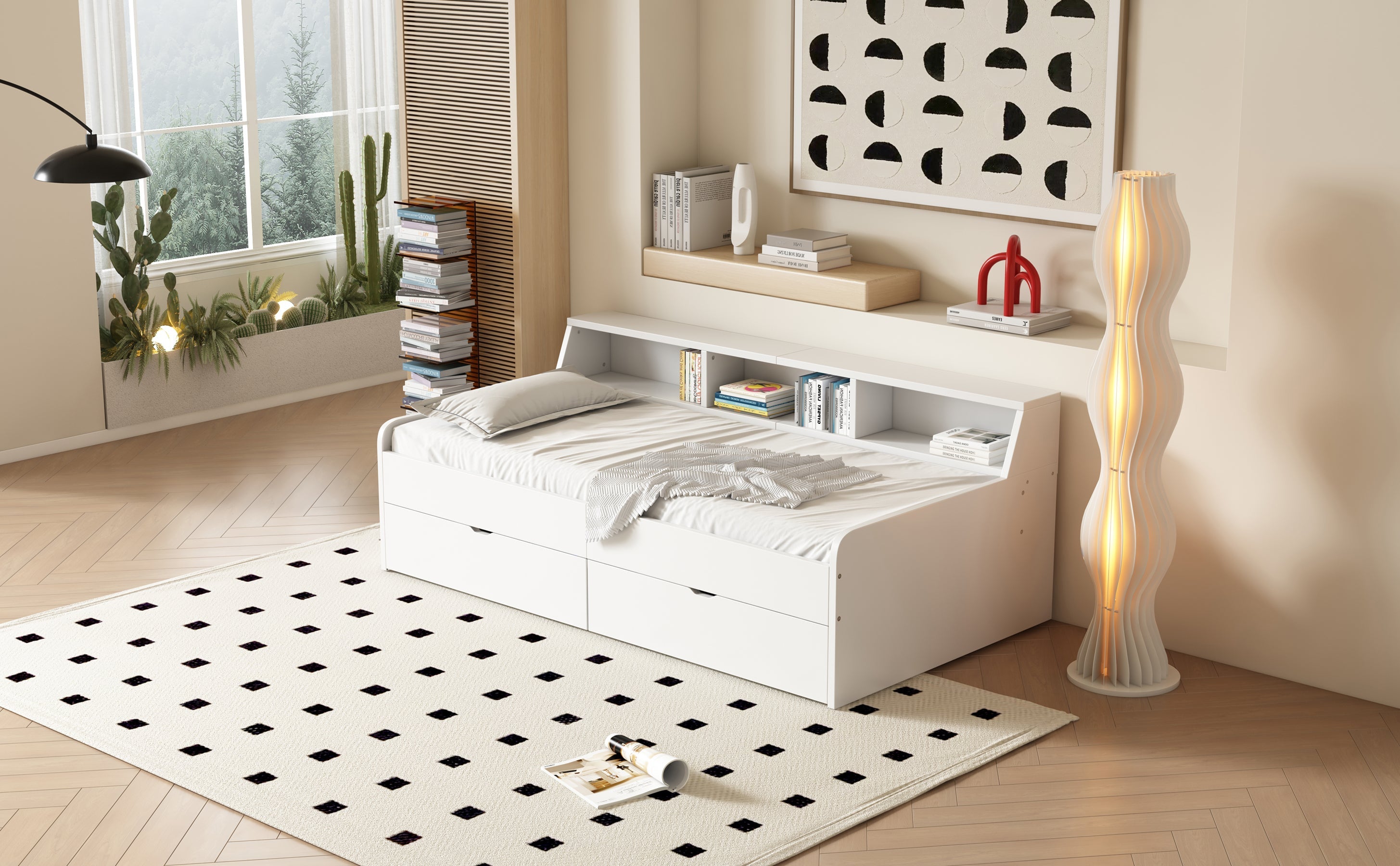 Logidon daybed 90x200 cm met opbergruimte en twee lades wit