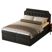 Logidon 140x200 cm gestoffeerd bed zwart met opbergruimte en lattenbodem