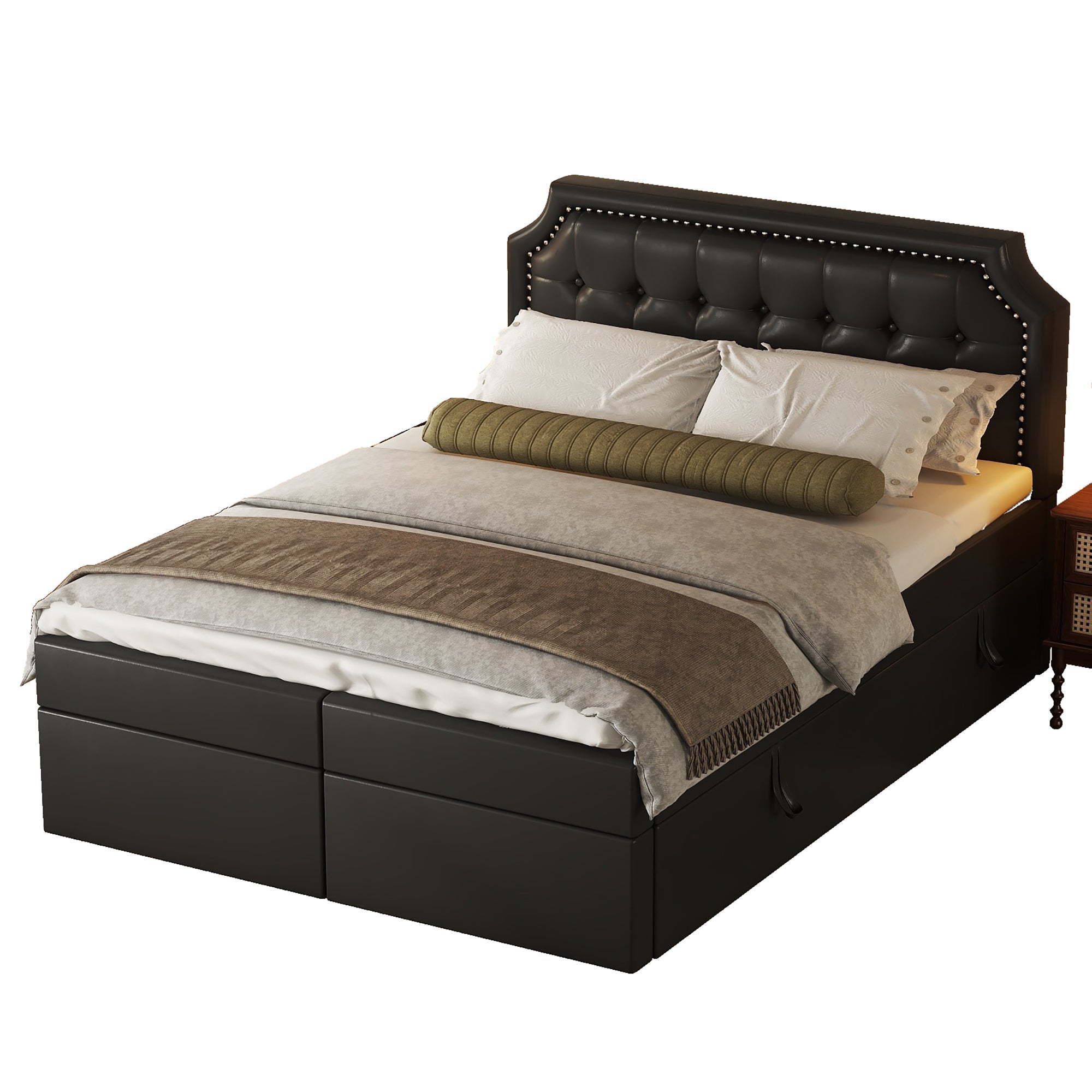 Logidon 140x200 cm gestoffeerd bed zwart met opbergruimte en lattenbodem