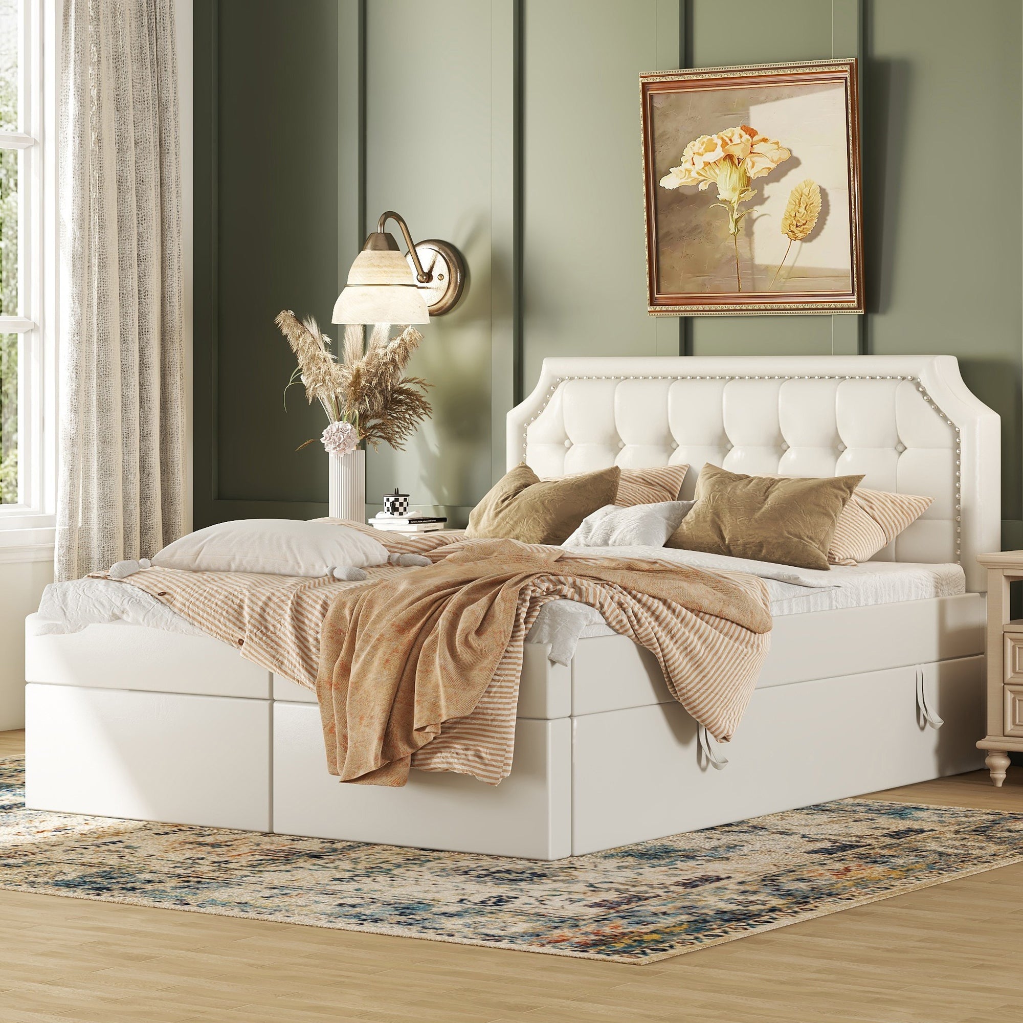 Logidon gestoffeerd bed 140x200 cm wit met aan beide zijden opening voor opbergruimte