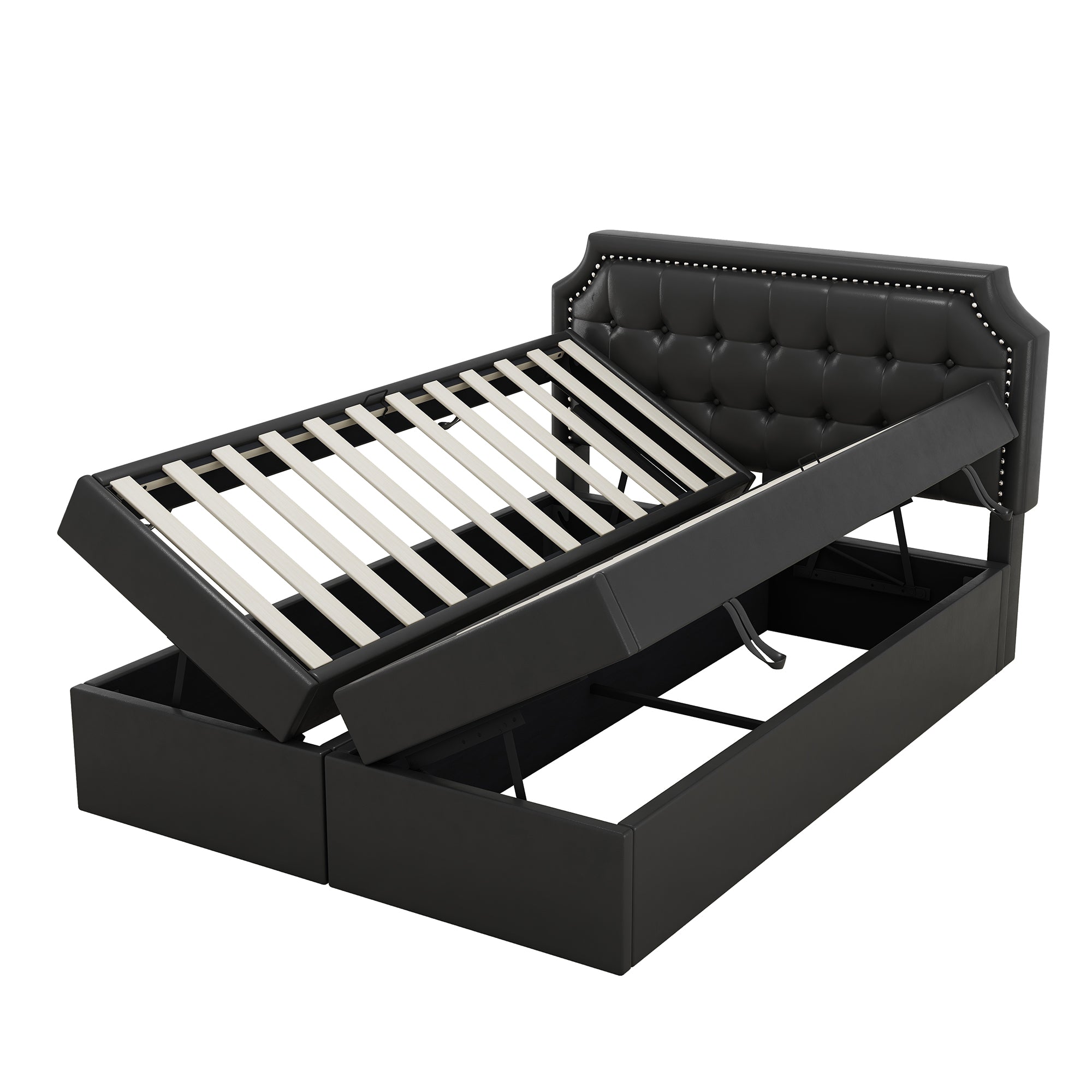 Logidon 140x200 cm gestoffeerd bed zwart met opbergruimte en lattenbodem