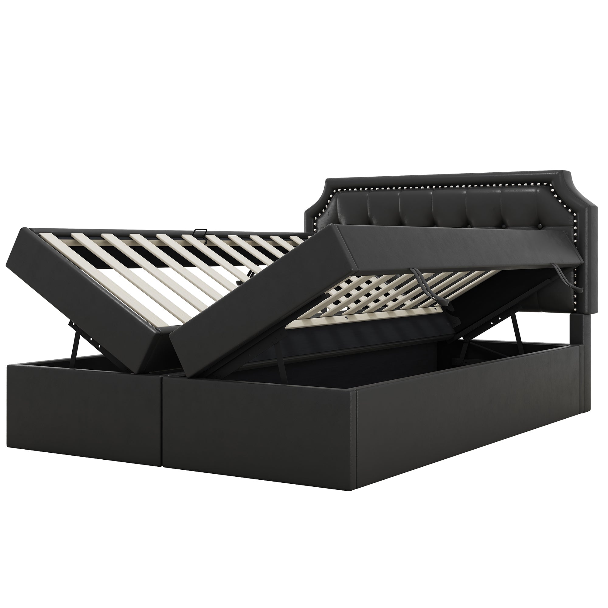 Logidon 140x200 cm gestoffeerd bed zwart met opbergruimte en lattenbodem