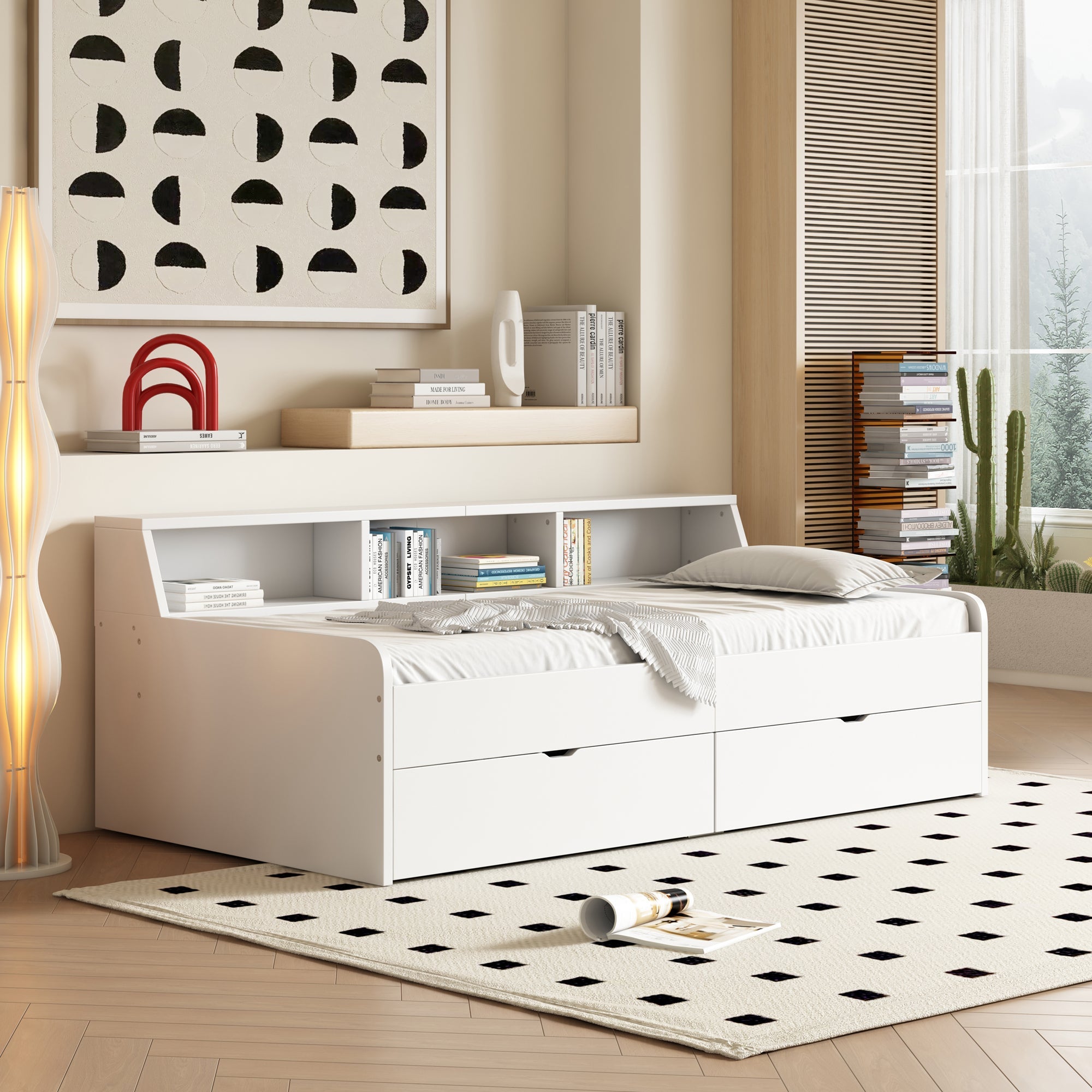 Logidon daybed 90x200 cm met opbergruimte en twee lades wit