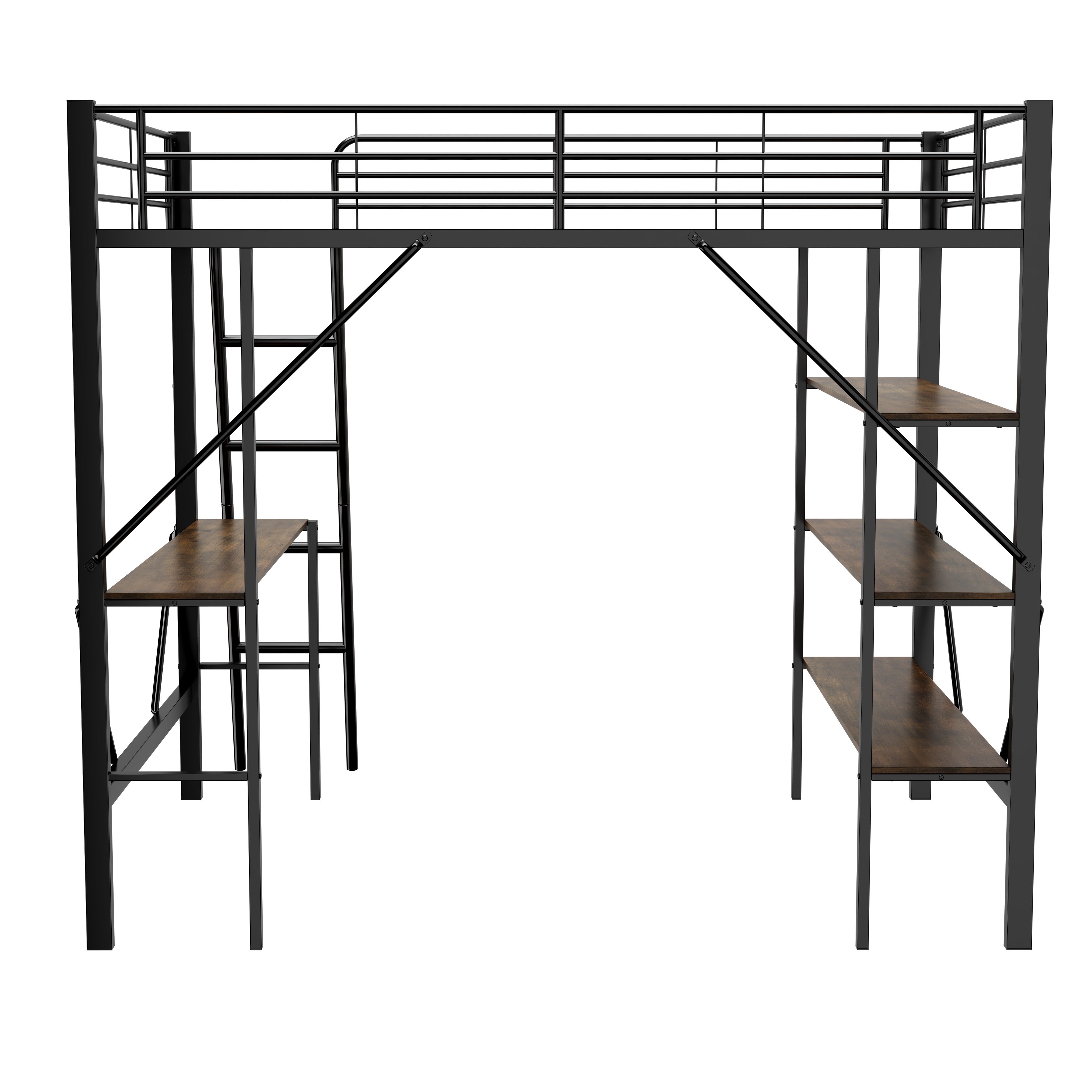 Logidon loft bed with desk 90x200 metal black brown