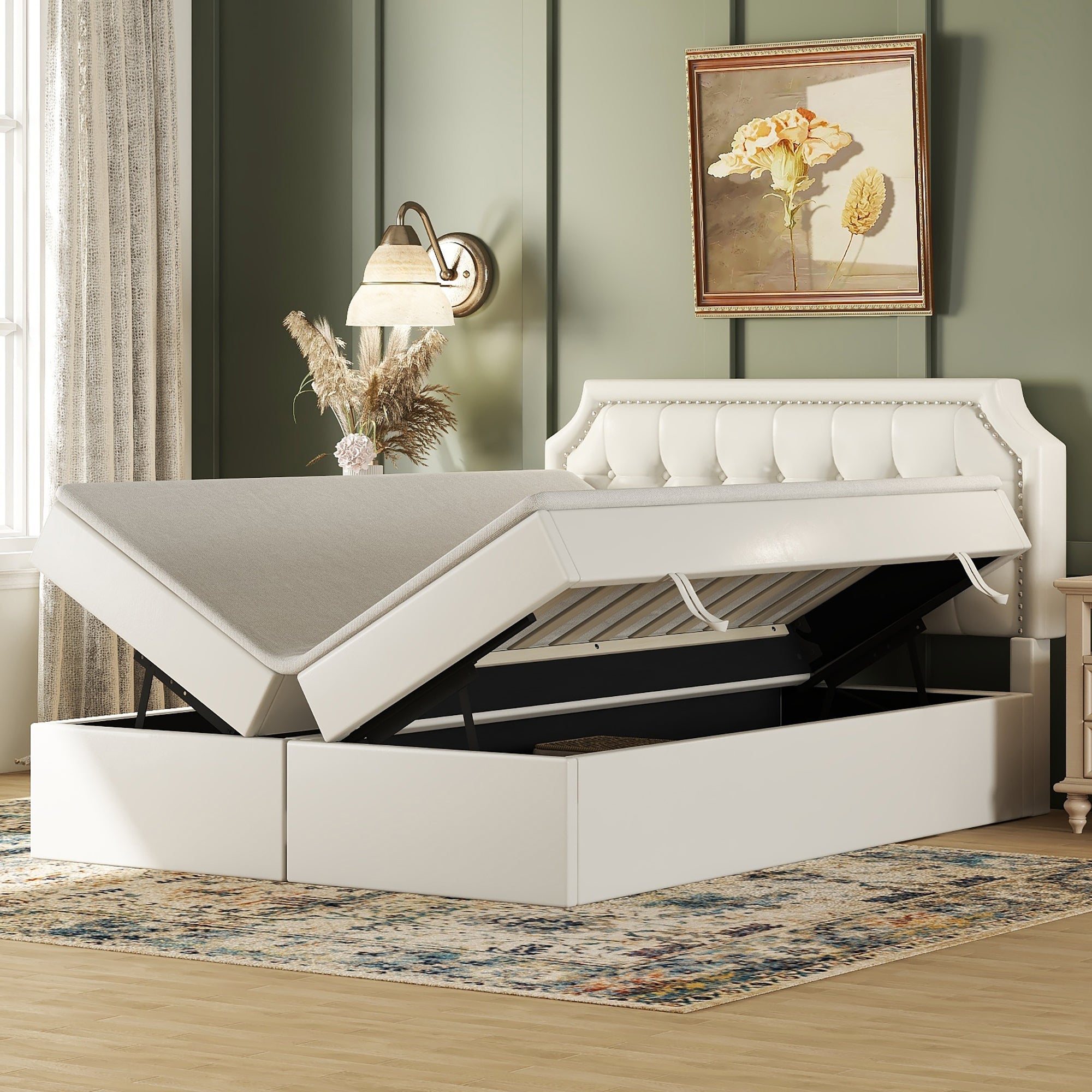 Logidon gestoffeerd bed 140x200 cm wit met aan beide zijden opening voor opbergruimte