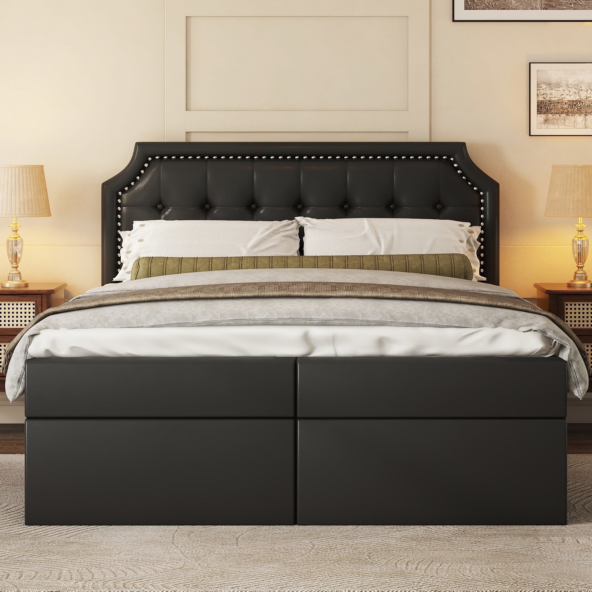Logidon 140x200 cm gestoffeerd bed zwart met opbergruimte en lattenbodem