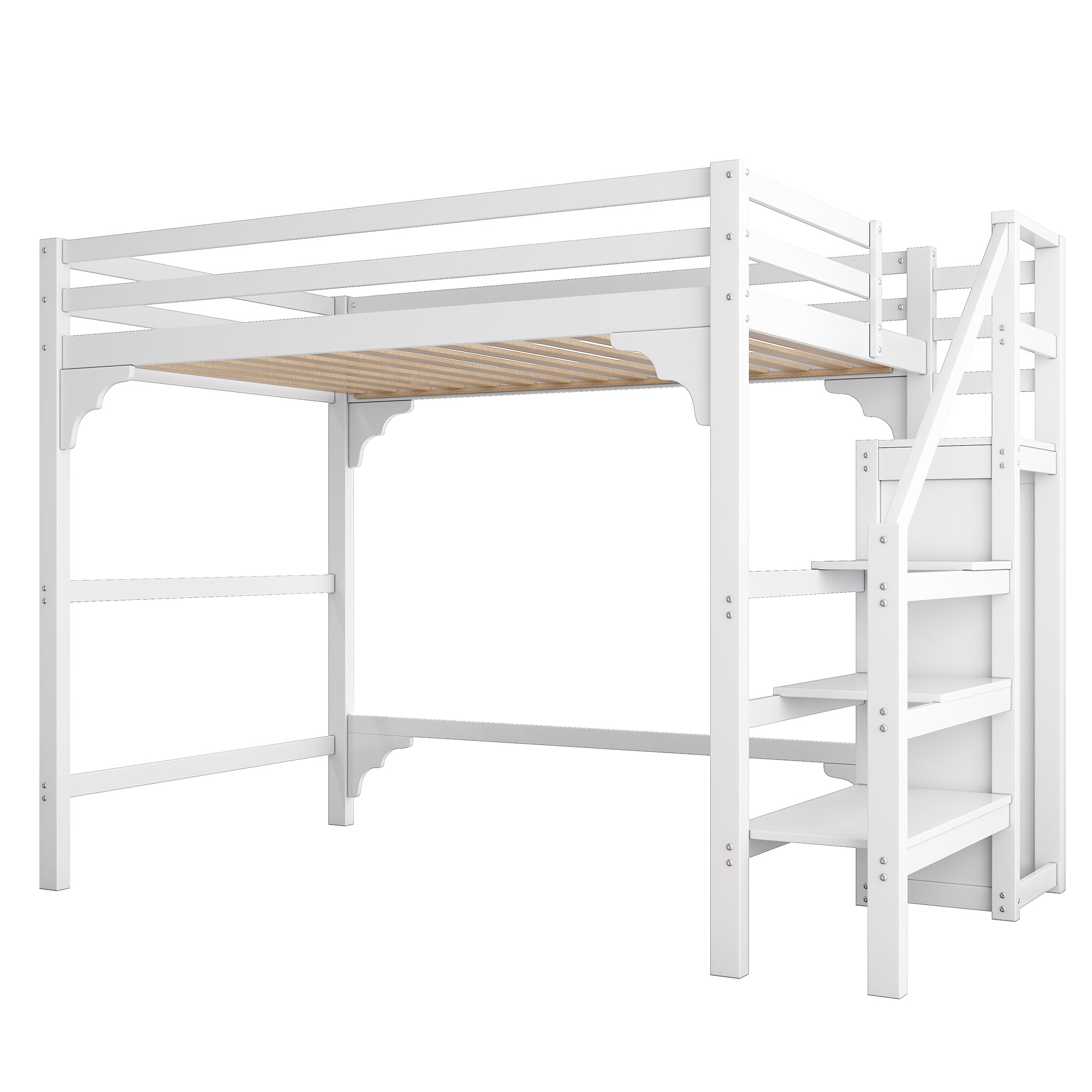 Logidon loft bed 140x200 cm white with slatted frame stairs wardrobe