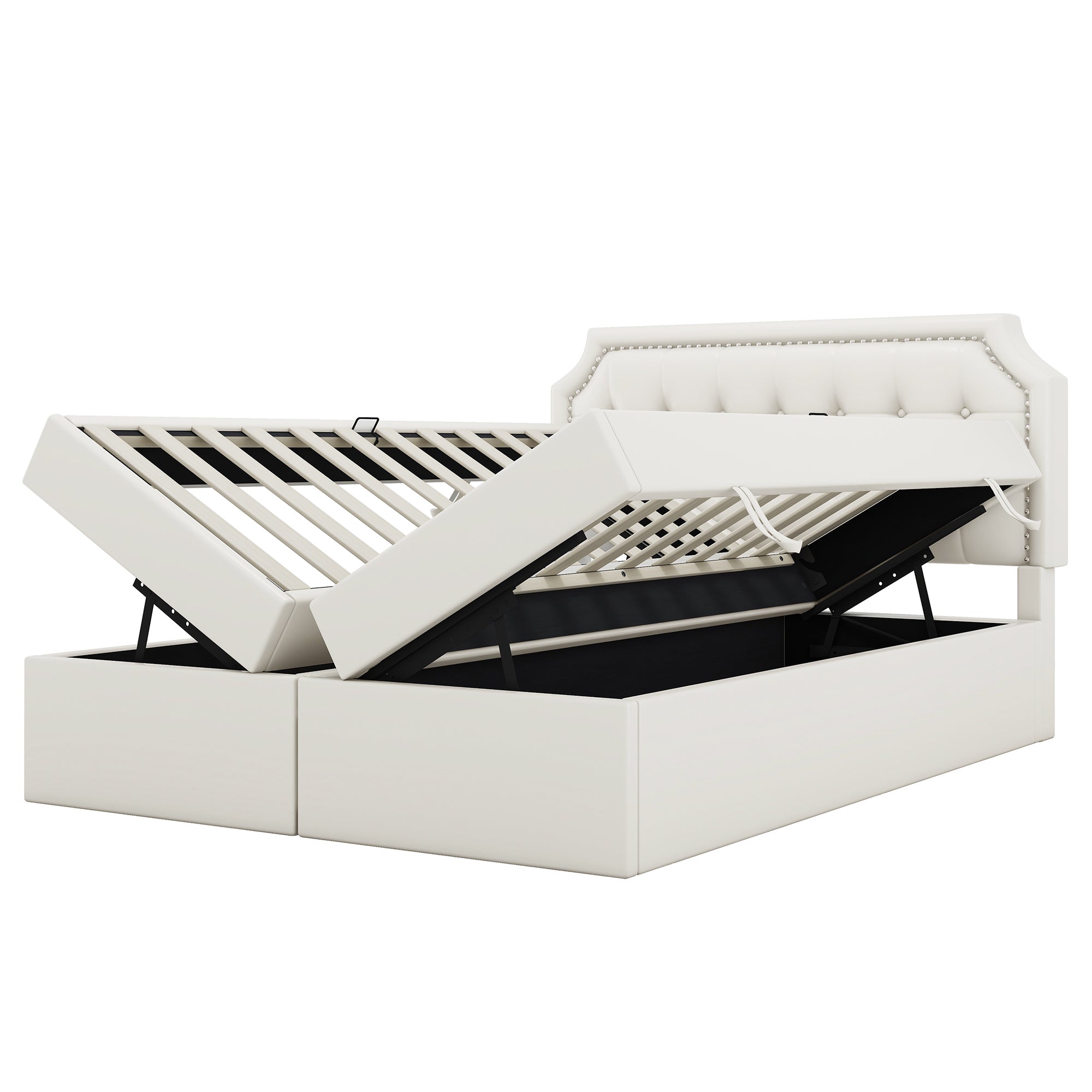 Logidon gestoffeerd bed 140x200 cm wit met aan beide zijden opening voor opbergruimte