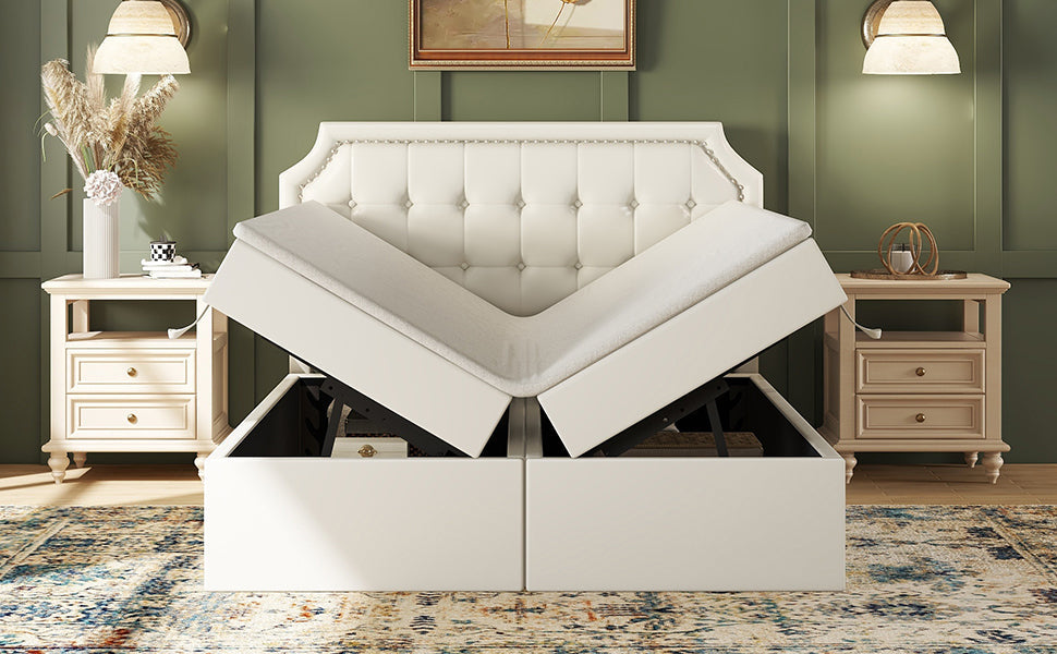 Logidon gestoffeerd bed 140x200 cm wit met aan beide zijden opening voor opbergruimte