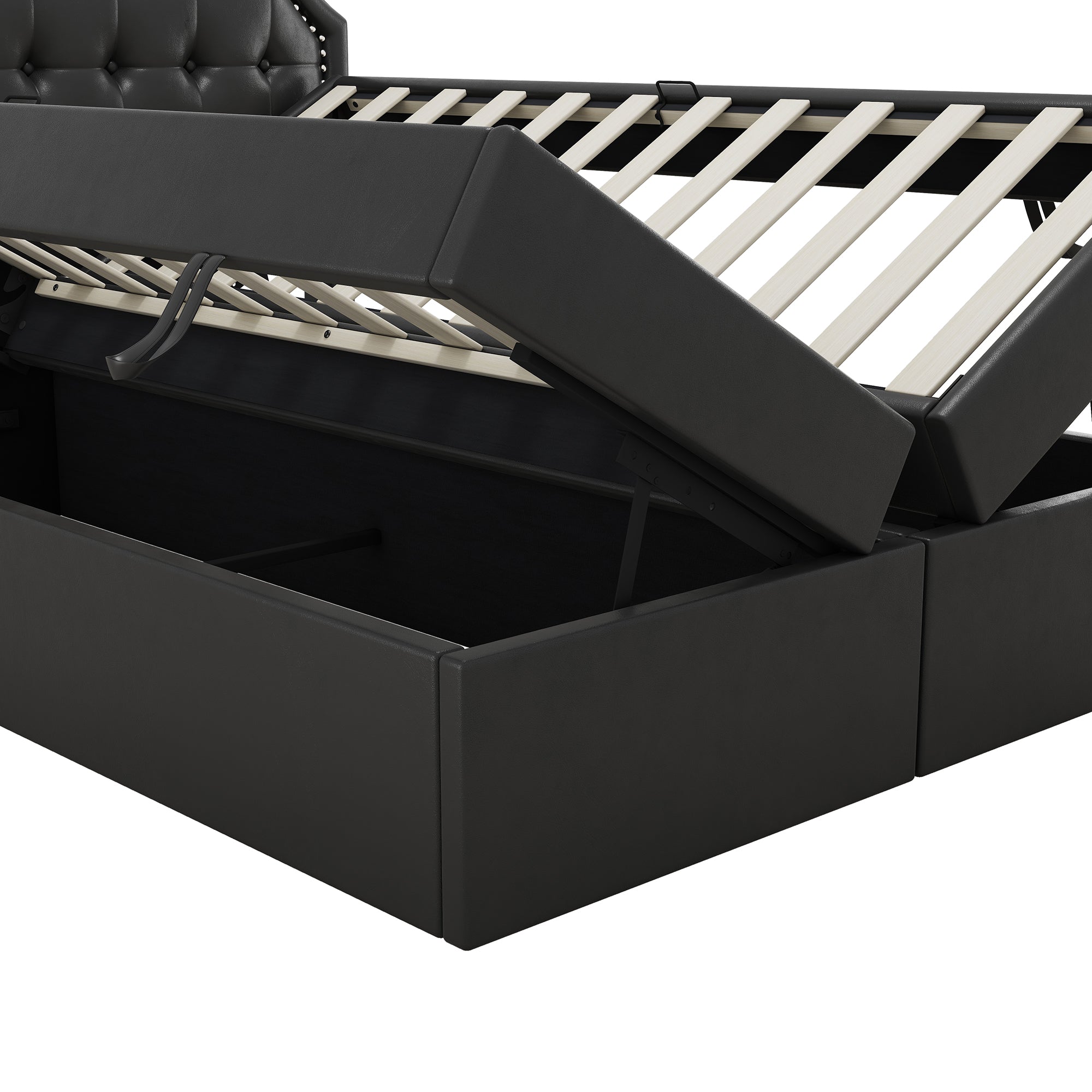 Logidon 140x200 cm gestoffeerd bed zwart met opbergruimte en lattenbodem