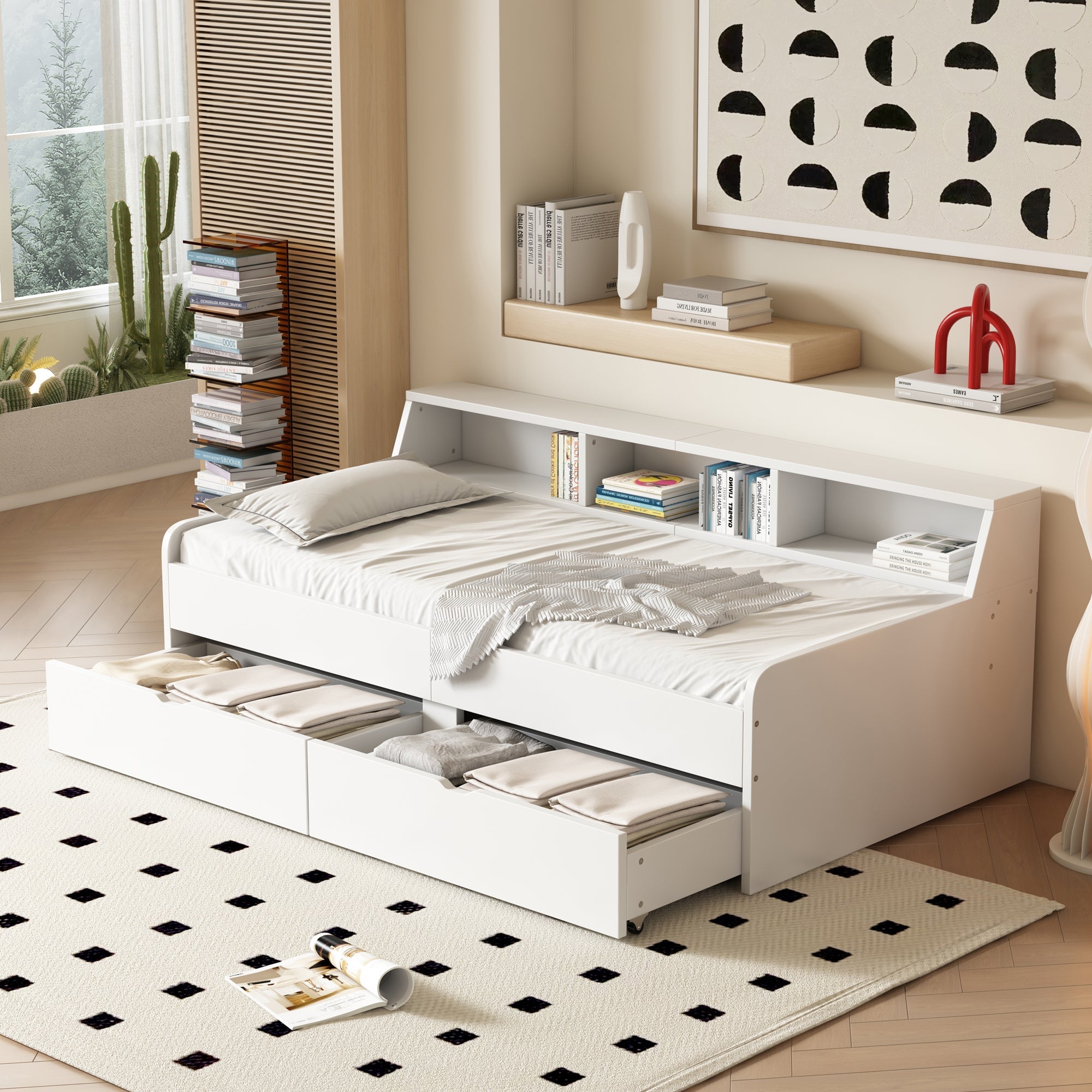 Logidon daybed 90x200 cm met opbergruimte en twee lades wit