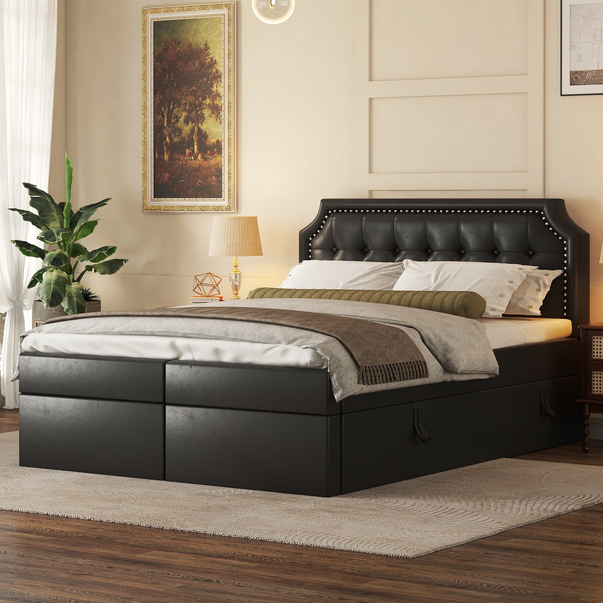 Logidon 140x200 cm gestoffeerd bed zwart met opbergruimte en lattenbodem