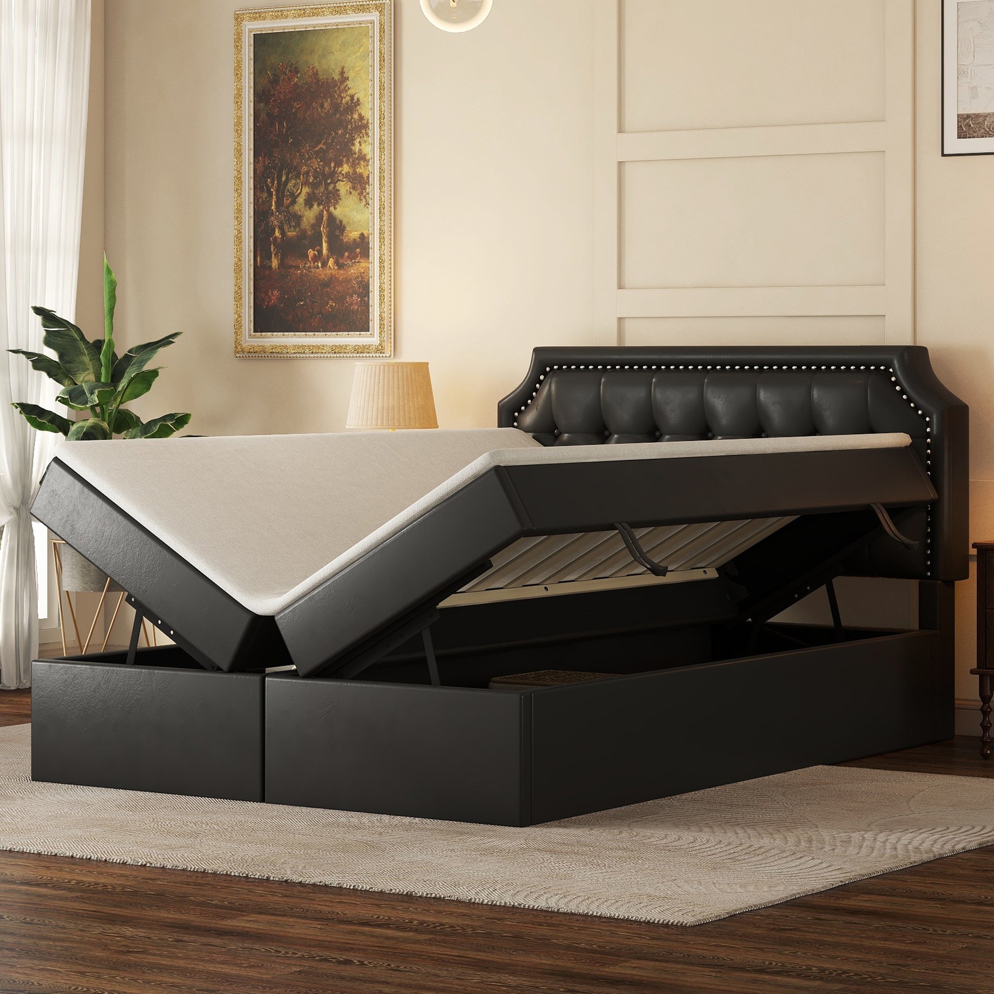 Logidon 140x200 cm gestoffeerd bed zwart met opbergruimte en lattenbodem