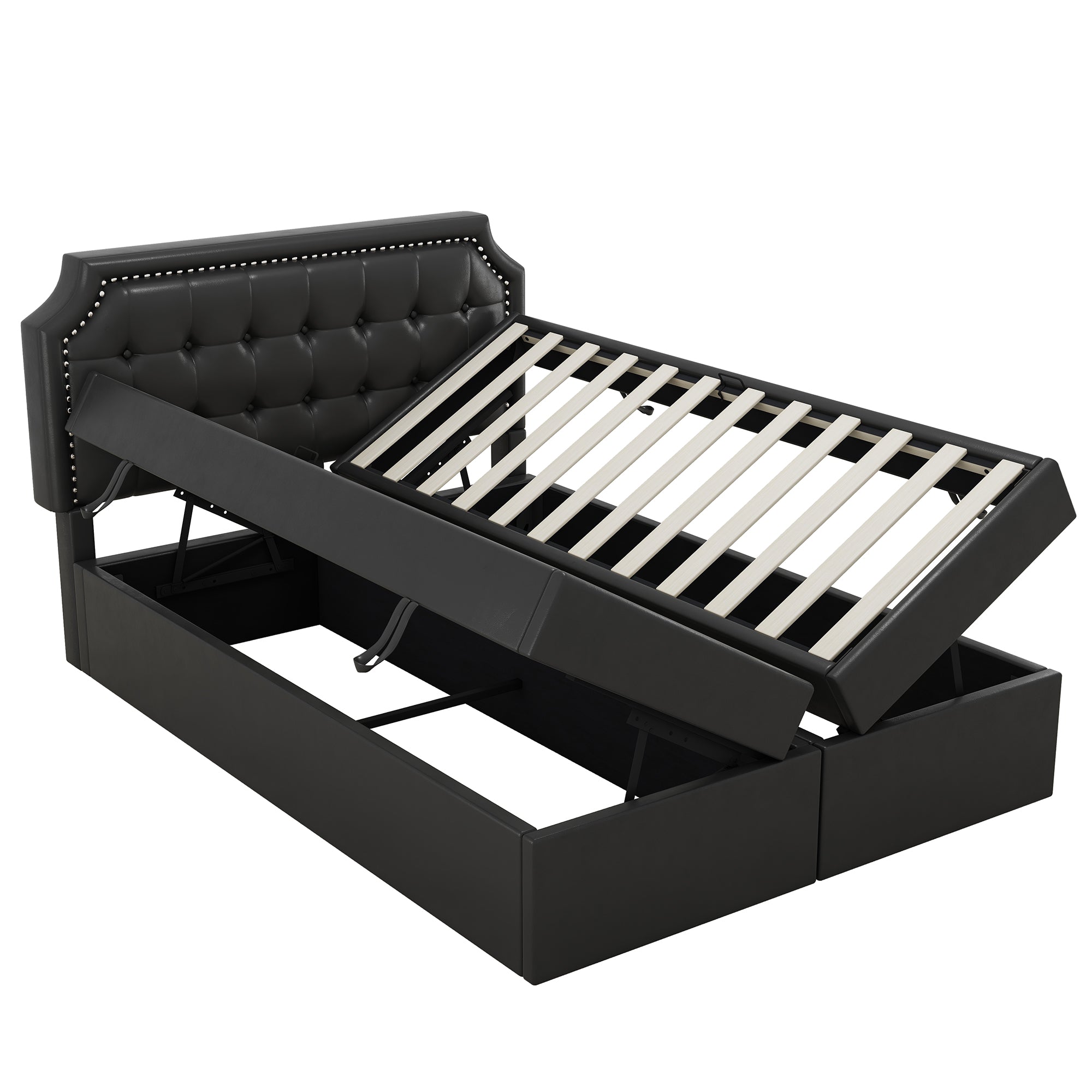 Logidon 140x200 cm gestoffeerd bed zwart met opbergruimte en lattenbodem