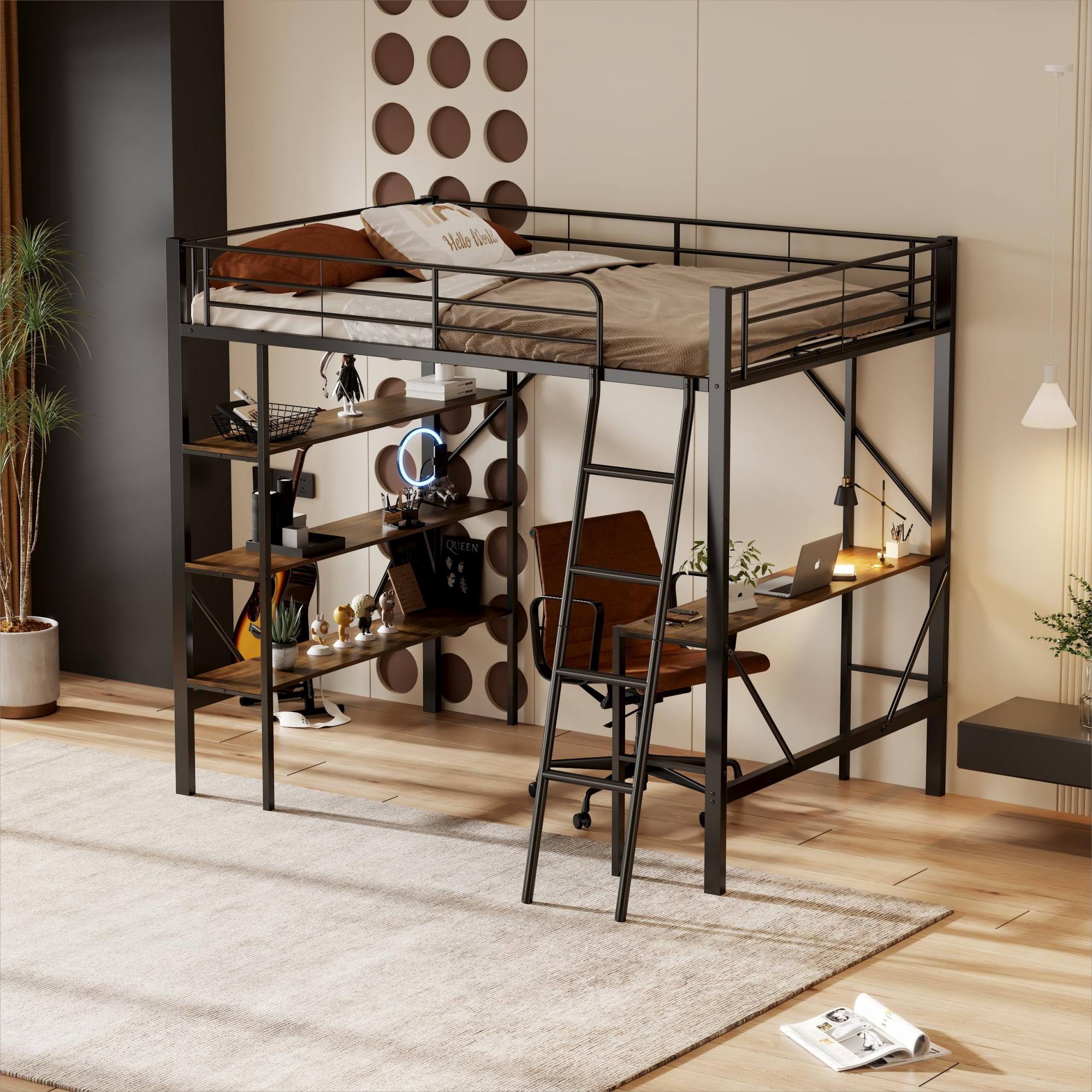 Logidon loft bed with desk 90x200 metal black brown