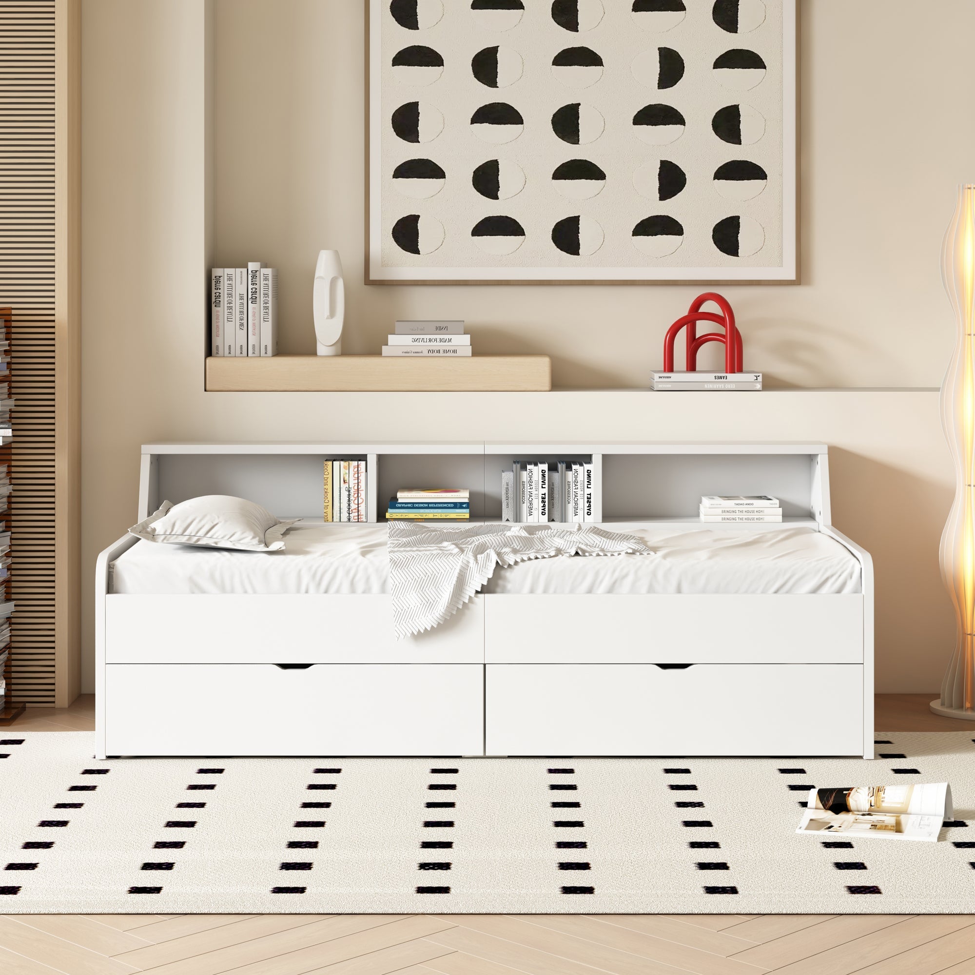Logidon daybed 90x200 cm met opbergruimte en twee lades wit
