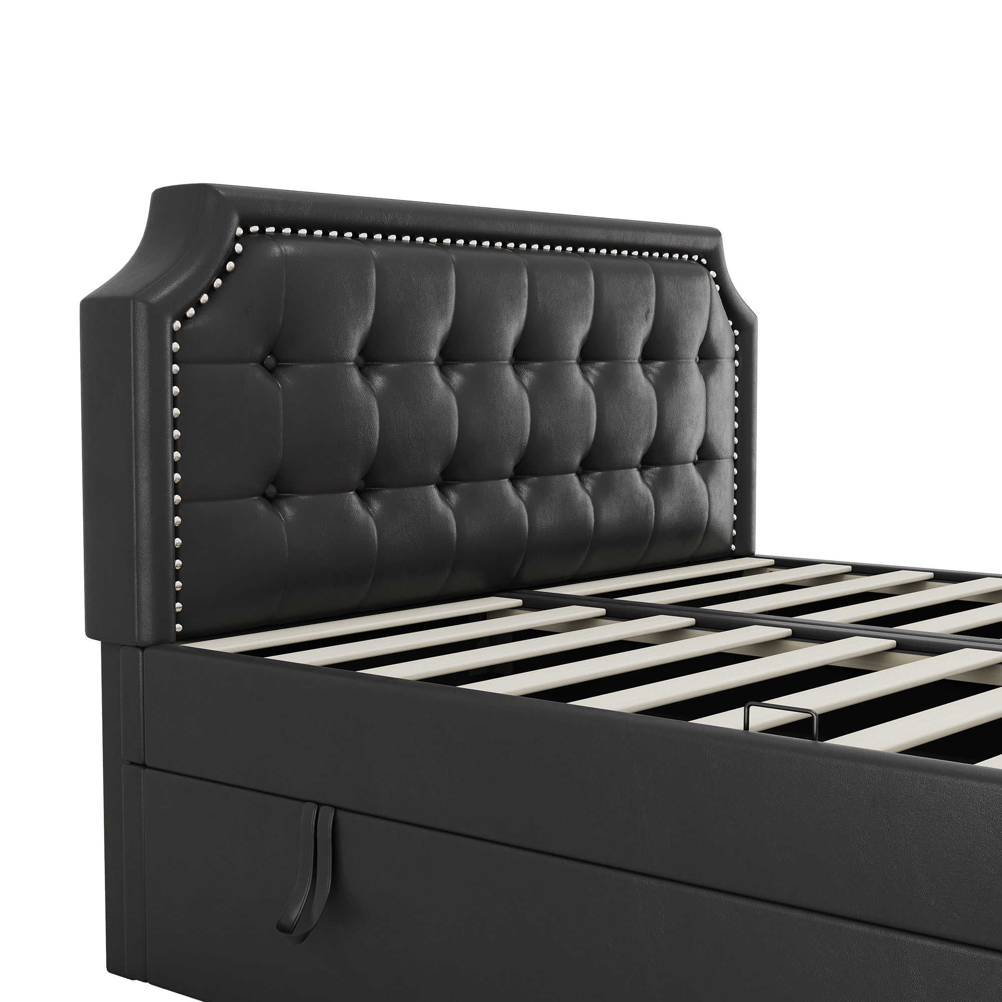 Logidon 140x200 cm gestoffeerd bed zwart met opbergruimte en lattenbodem