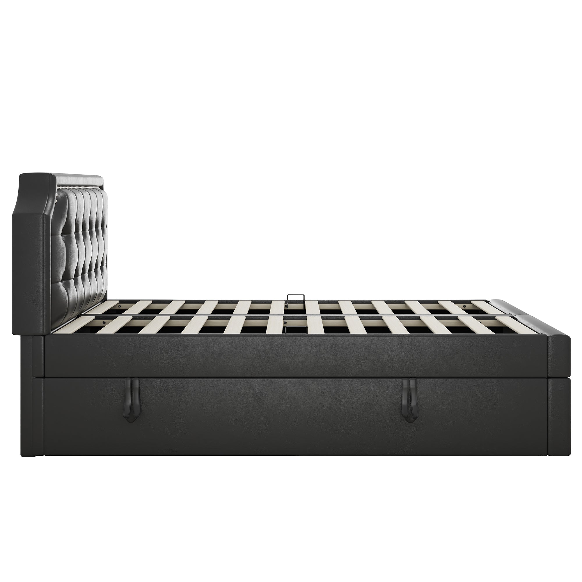 Logidon 140x200 cm gestoffeerd bed zwart met opbergruimte en lattenbodem