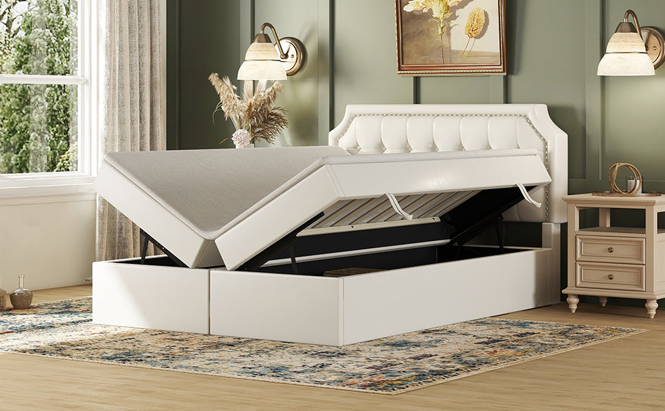Logidon gestoffeerd bed 140x200 cm wit met aan beide zijden opening voor opbergruimte