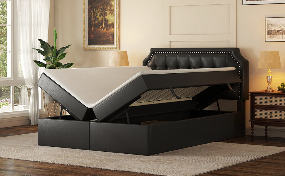 Logidon 140x200 cm gestoffeerd bed zwart met opbergruimte en lattenbodem