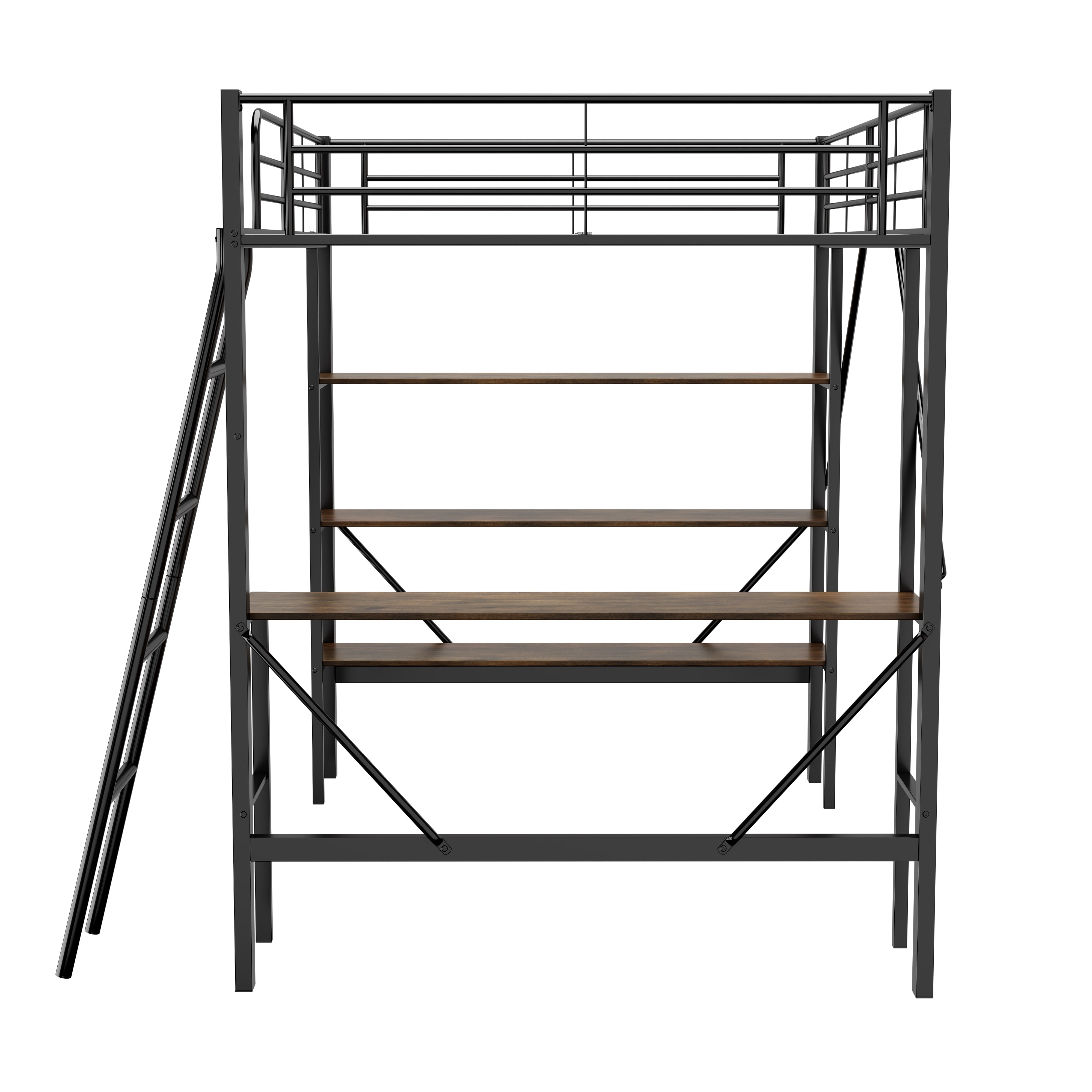 Logidon loft bed with desk 90x200 metal black brown