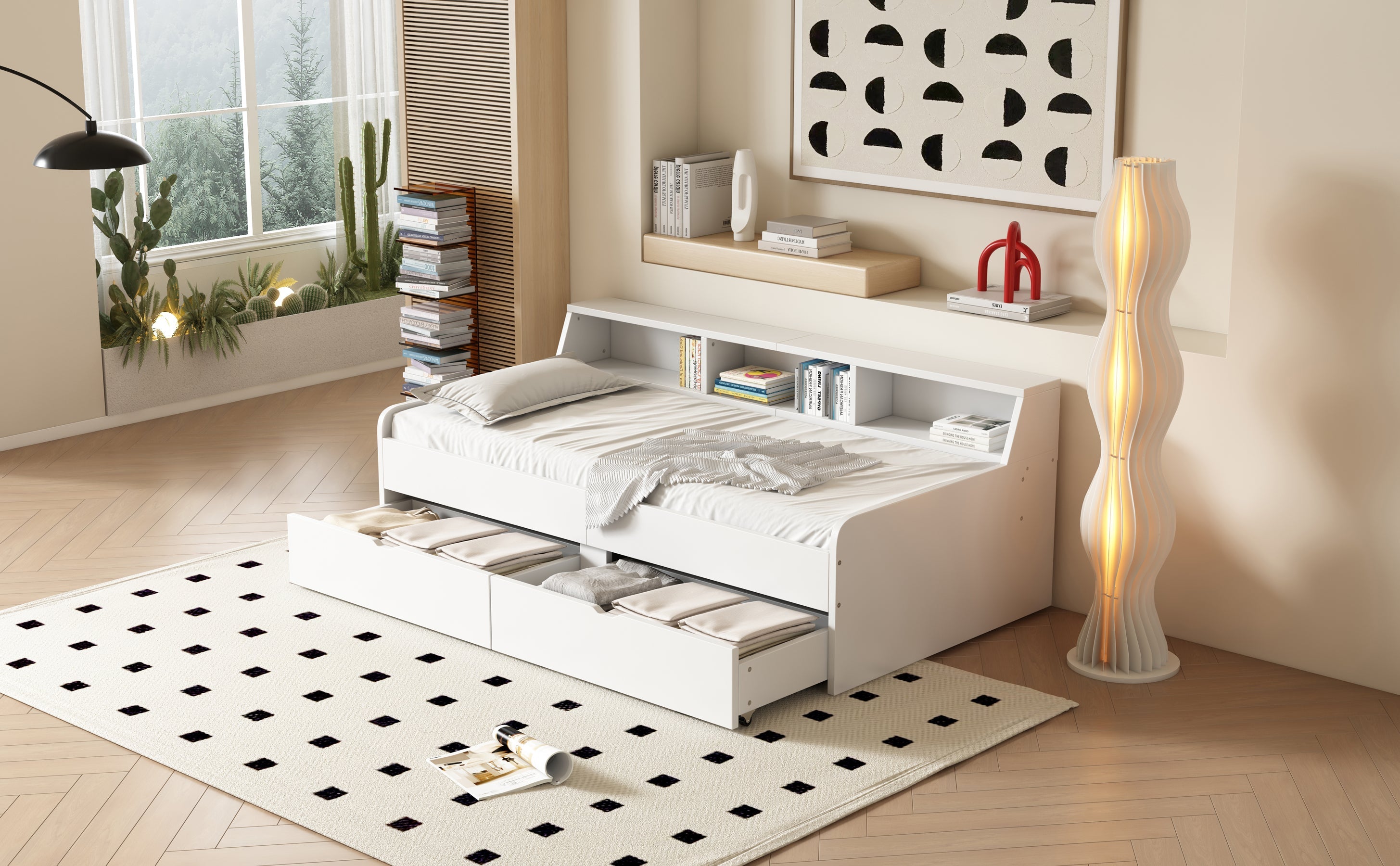 Logidon daybed 90x200 cm met opbergruimte en twee lades wit