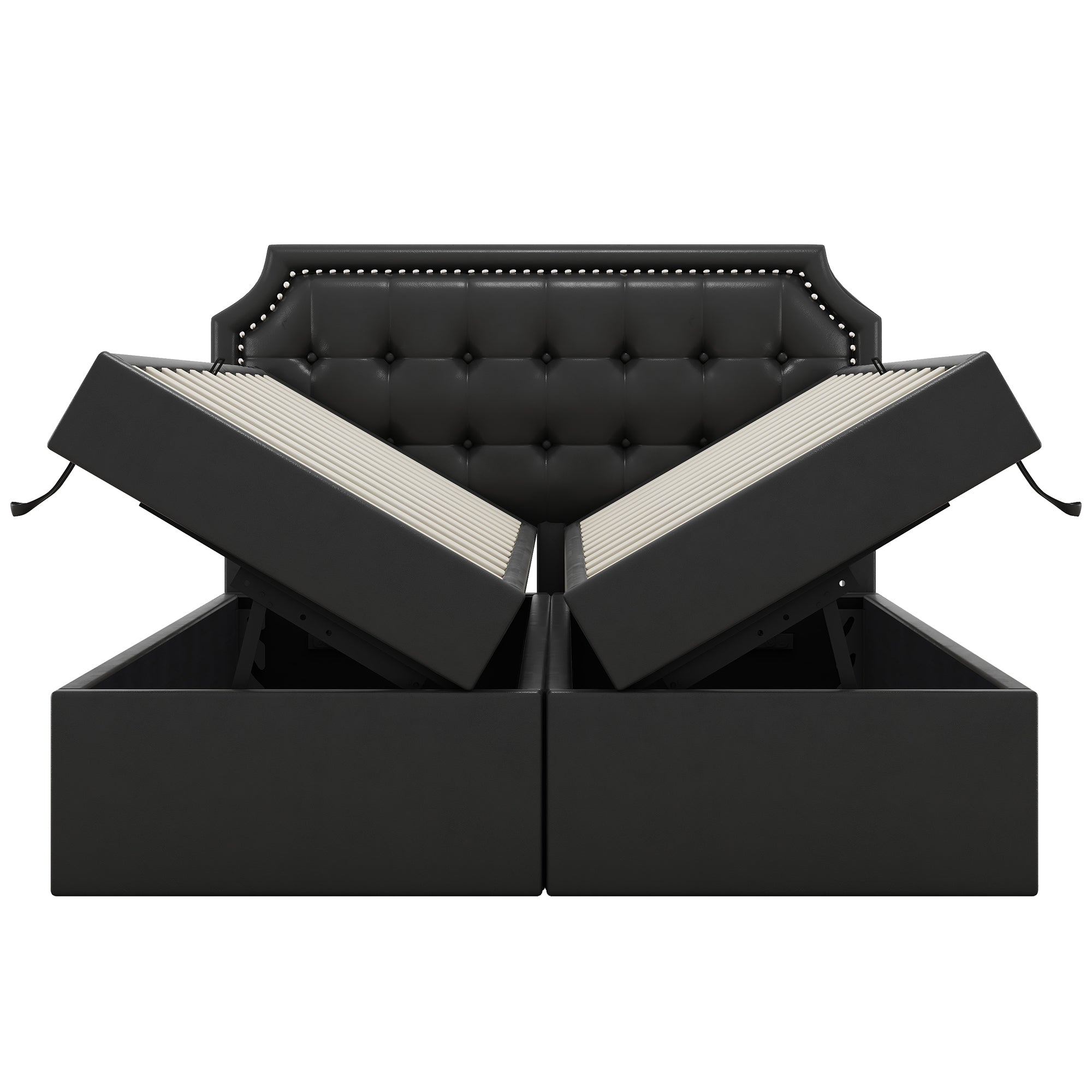 Logidon 140x200 cm gestoffeerd bed zwart met opbergruimte en lattenbodem