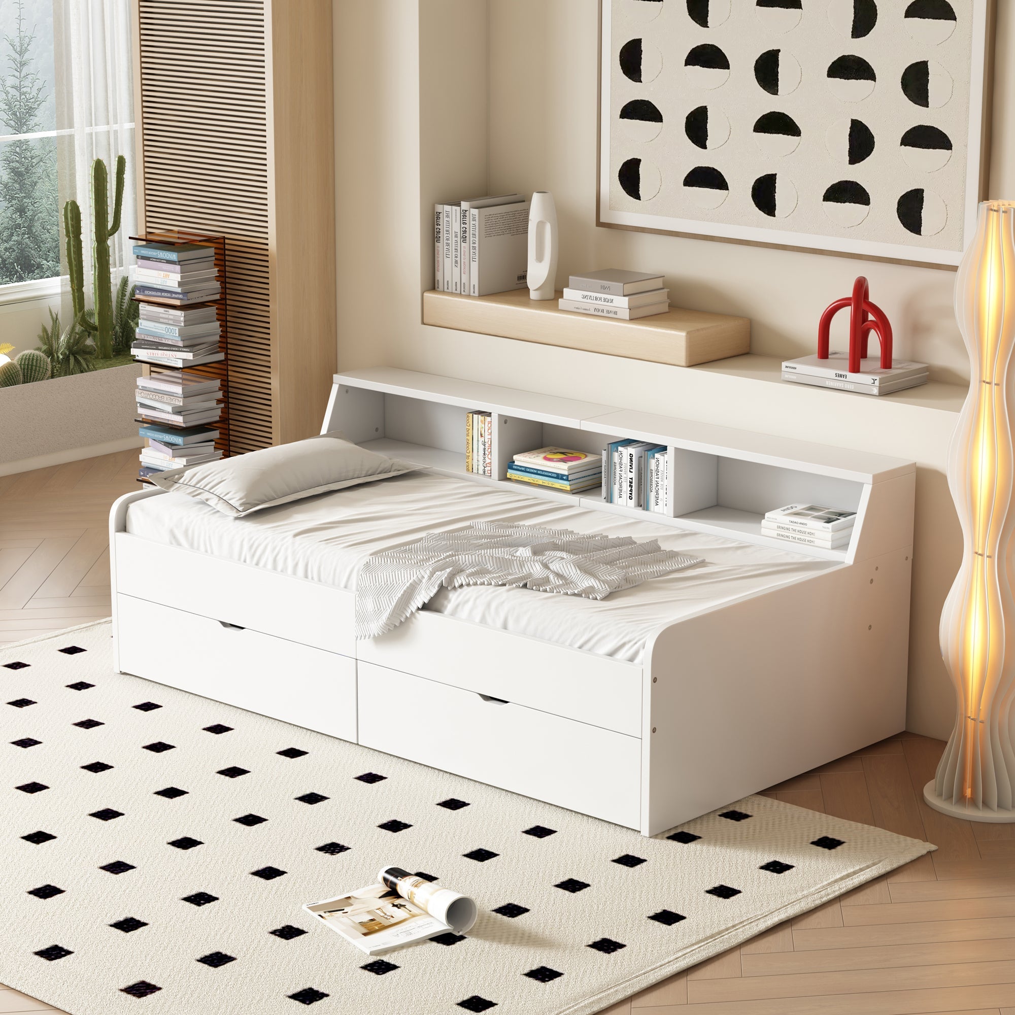 Logidon daybed 90x200 cm met opbergruimte en twee lades wit