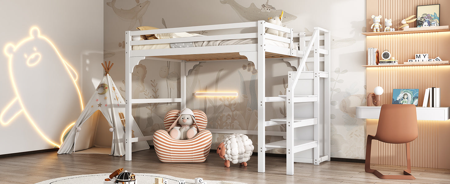 Logidon loft bed 140x200 cm white with slatted frame stairs wardrobe