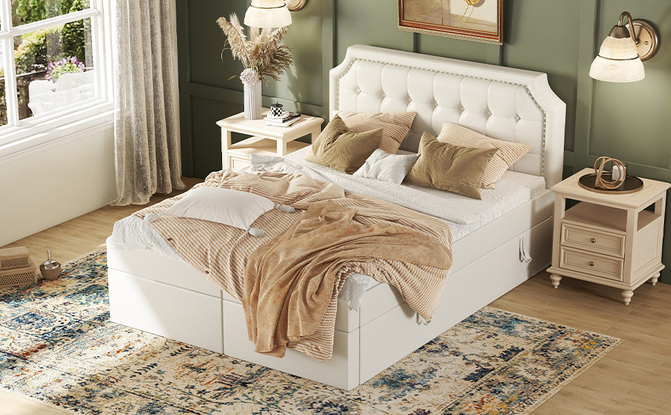 Logidon gestoffeerd bed 140x200 cm wit met aan beide zijden opening voor opbergruimte