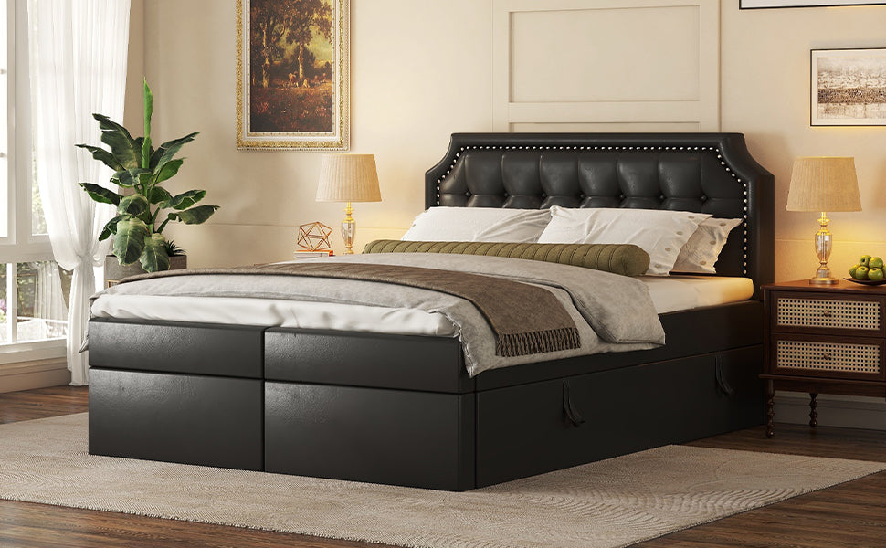 Logidon 140x200 cm gestoffeerd bed zwart met opbergruimte en lattenbodem