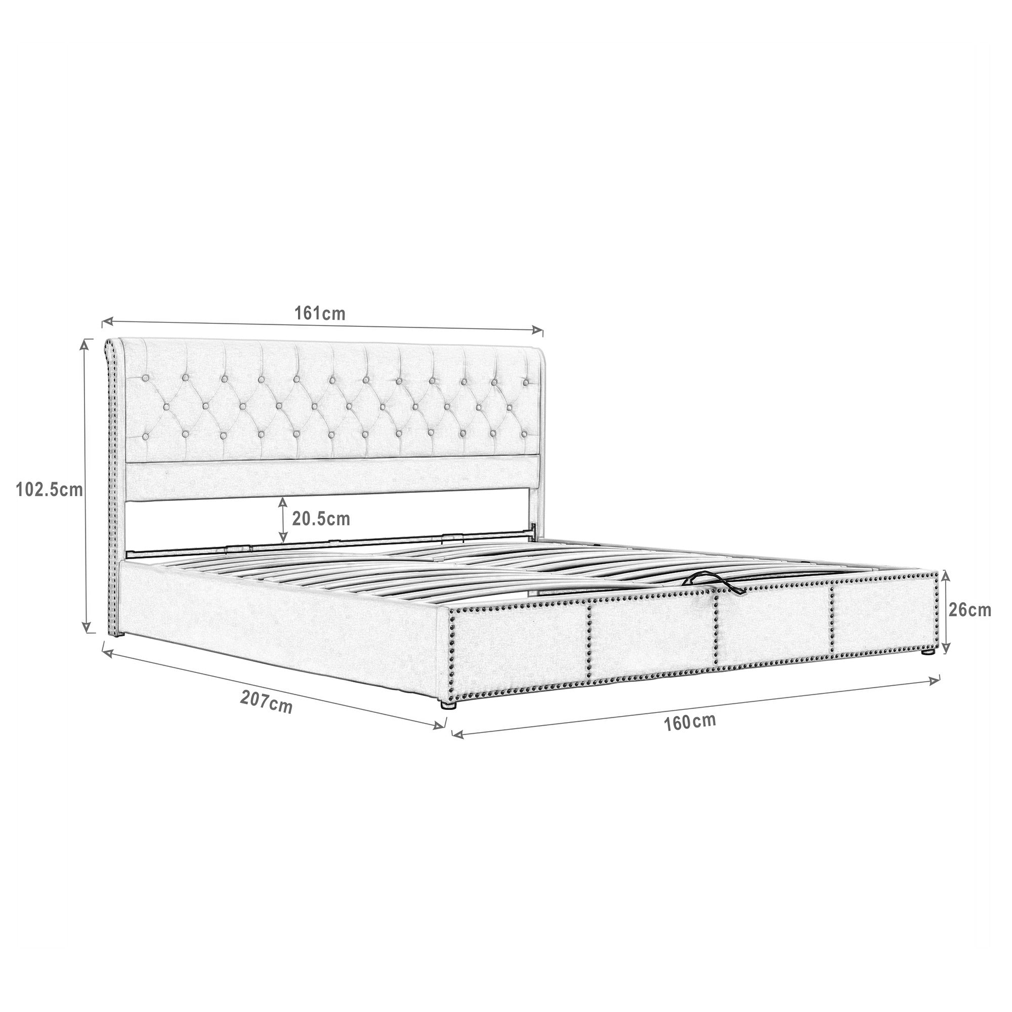Logidon gestoffeerd bed met opbergvak met hydraulische hendel 160x200 cm grijs fluweel