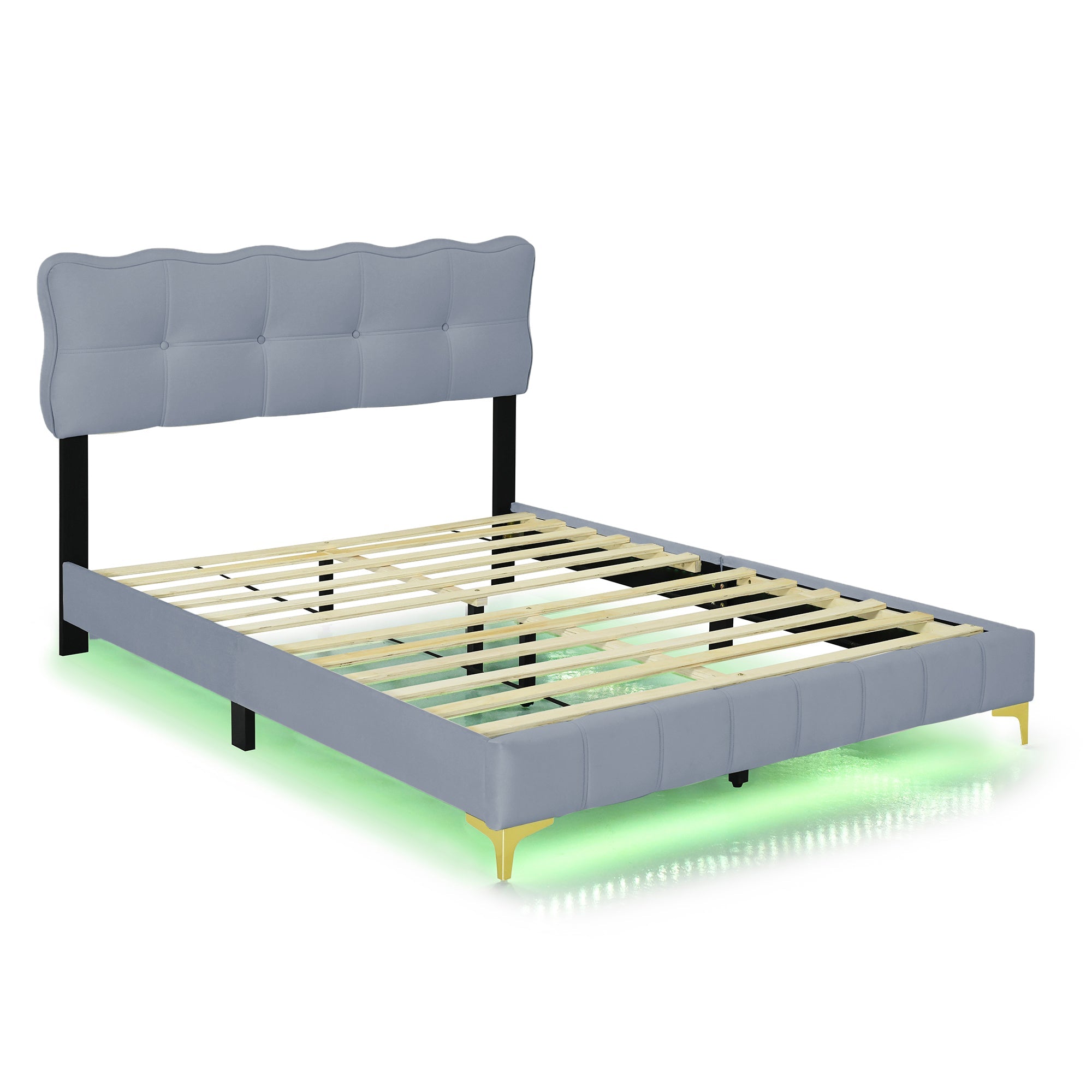 Logidon upholstered bed 140 x 200 cm gray velvet with LED lights