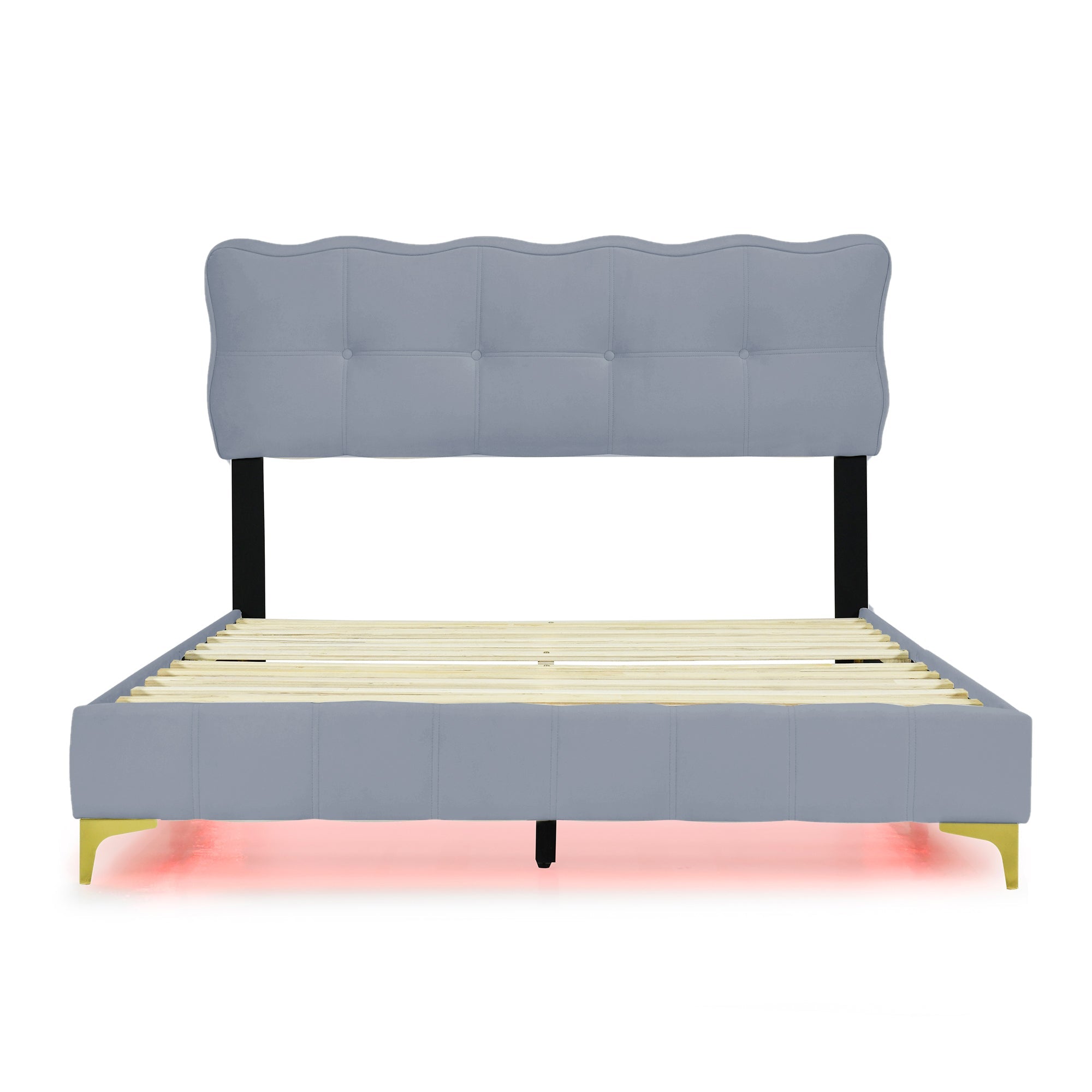 Logidon upholstered bed 140 x 200 cm gray velvet with LED lights