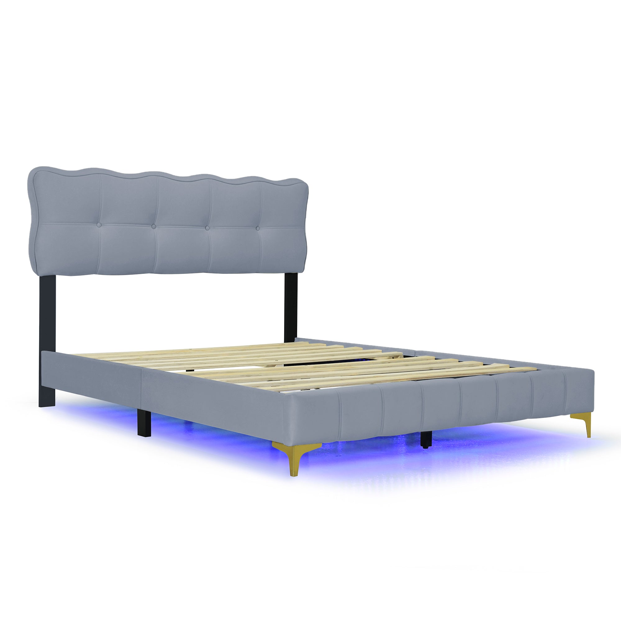 Logidon upholstered bed 140 x 200 cm gray velvet with LED lights