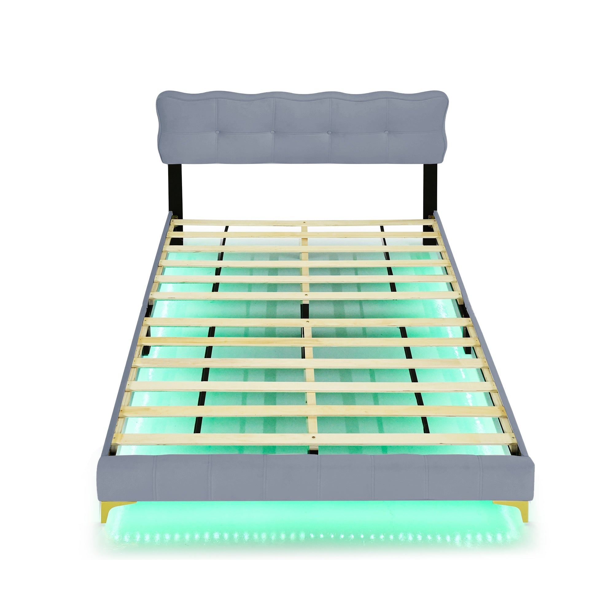 Logidon upholstered bed 140 x 200 cm gray velvet with LED lights