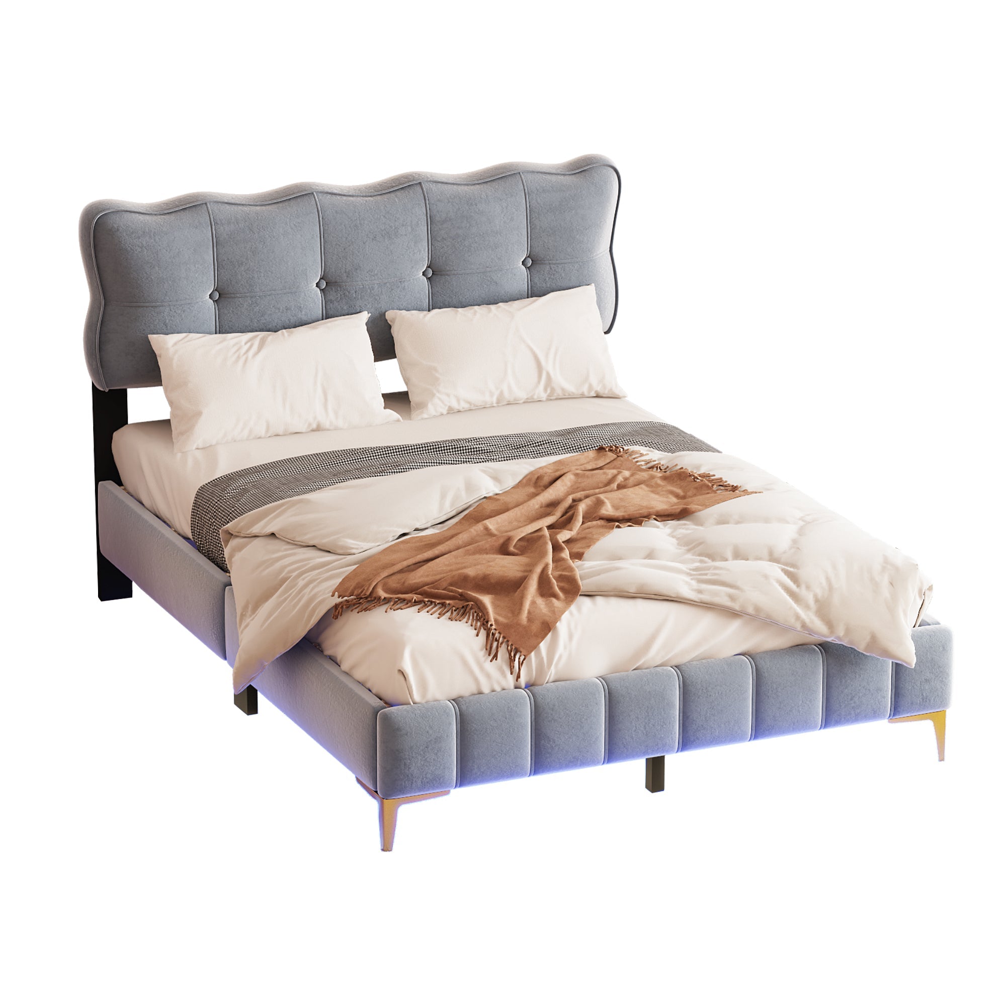 Logidon gestoffeerd bed 140 x 200 cm grijs fluweel met LED-verlichting